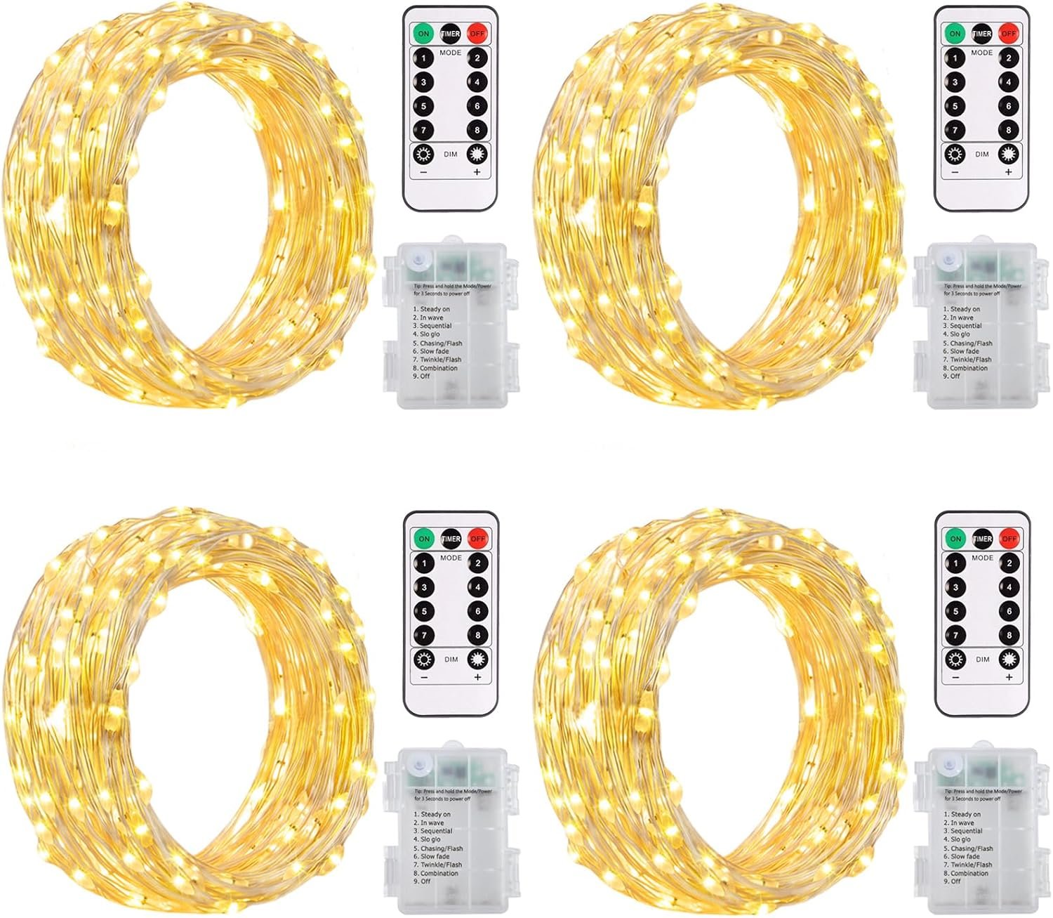 Battery Operated Fairy Lights 4 Pack 16.5Ft 50 LED String Light with Remote