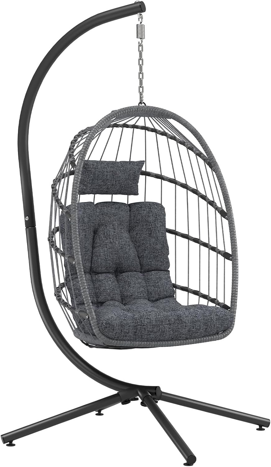 LEYCAY Hanging Egg Chair with Stand, Outdoor Indoor Egg Swing – Dark Grey