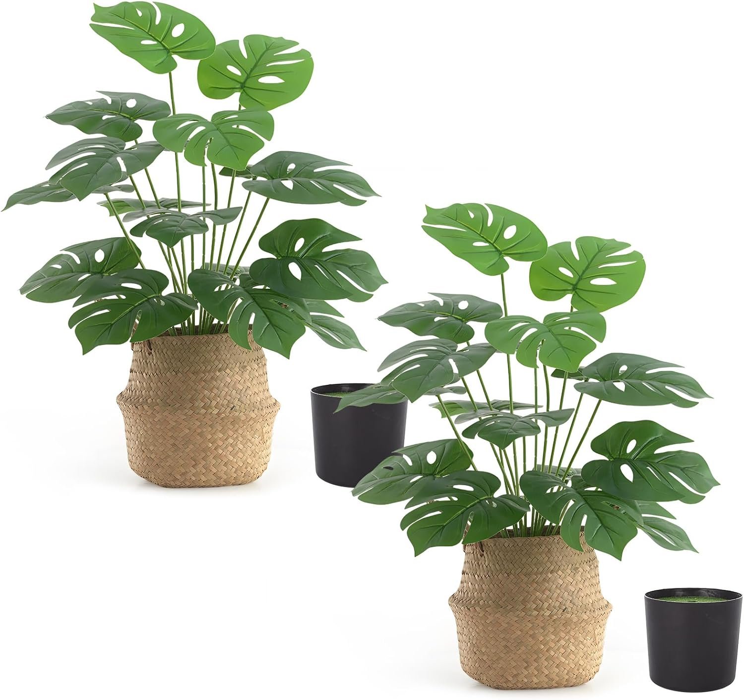 Garvee 2 Pack Artificial Monstera Plant with Decorative Black Pot & Woven Basket, 44″ Tall Large Fake Monstera Tree, Faux Plants Indoor for Living Room, Office, Home Decor