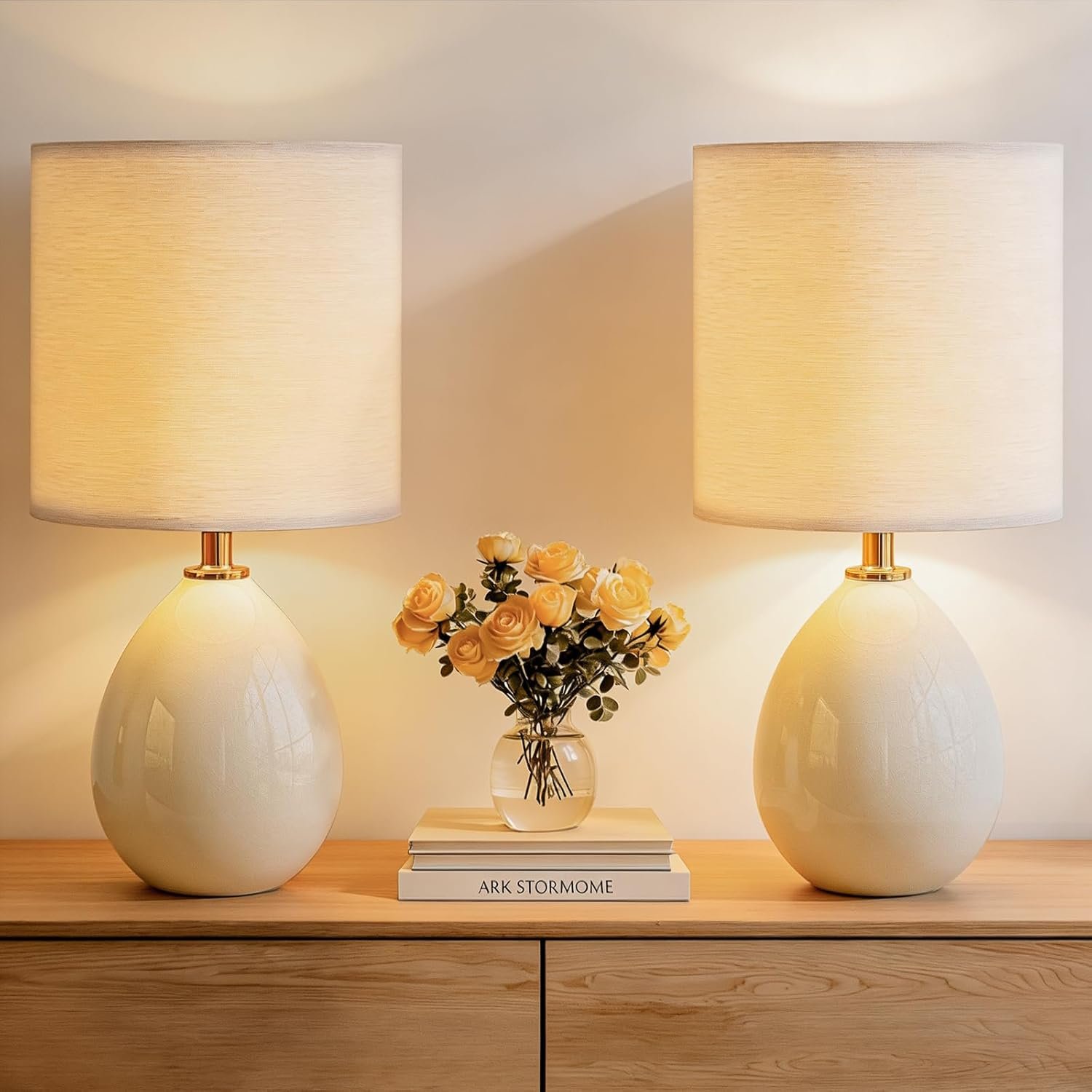 Dawnwake 17.7″ Ceramic Table Lamps Set of 2 for Living Room Bedroom, Cream