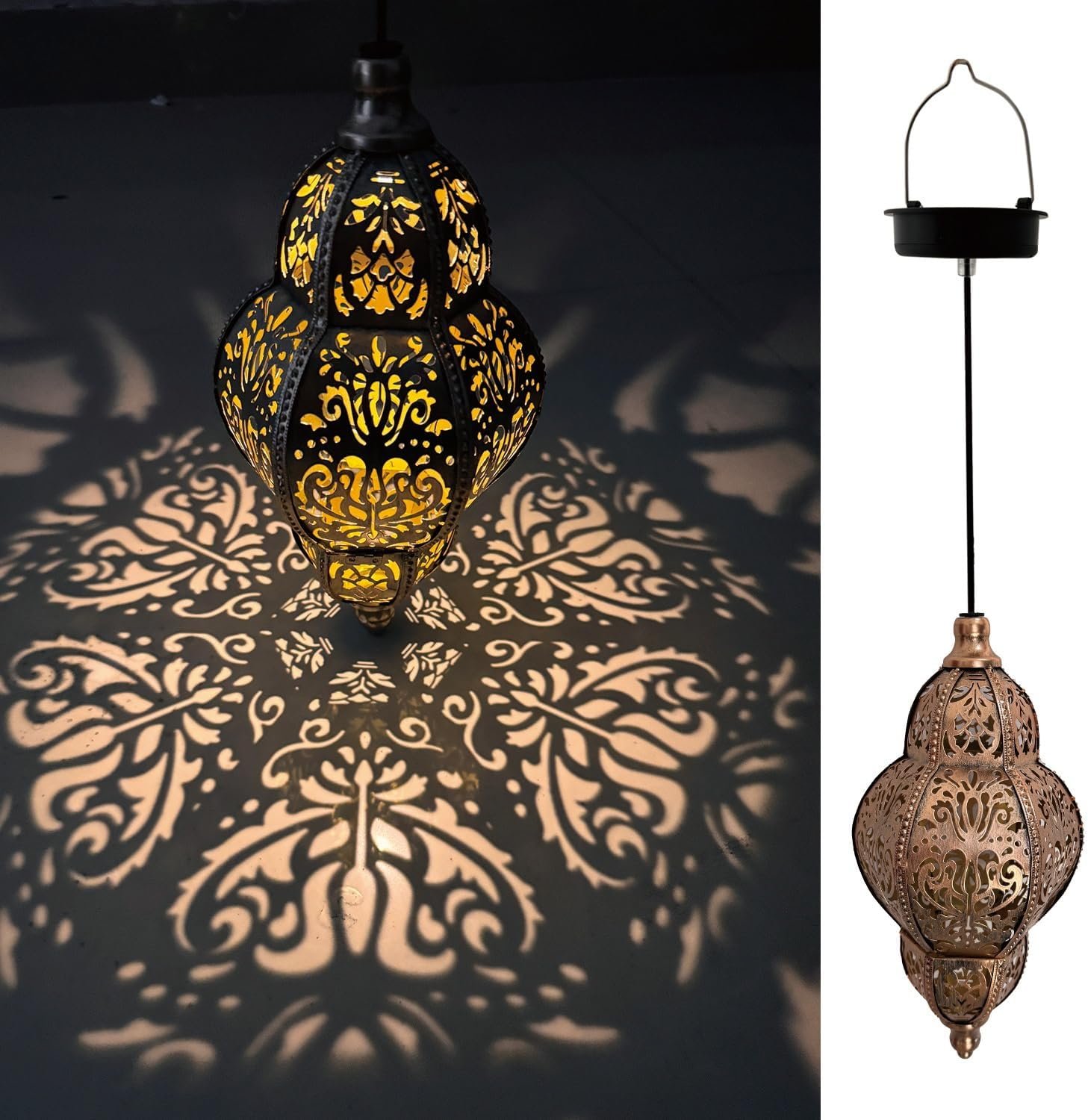 Hanging Solar Lantern Outdoor Decor, Moroccan Solar Lights for Outside Garden Decorations, Waterproof Metal LED Lanterns Garden Gifts for Mom, Women, Patio, Yard, Mother’s Day（1 Pack Sphere）
