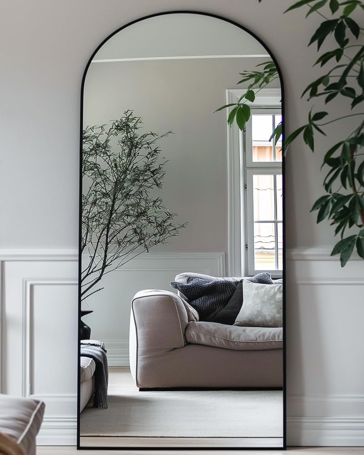 Antok 58″ x21” Arched Full Length Mirror, Floor Mirror with Stand,Black