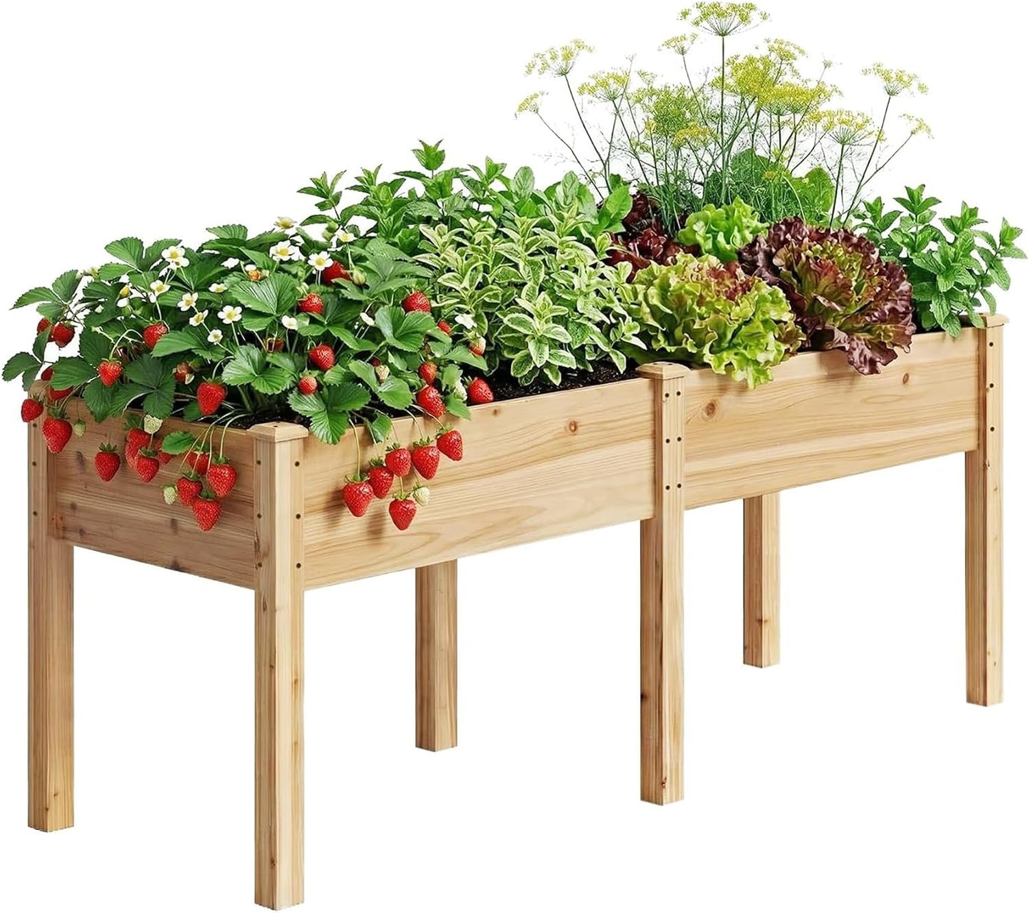 Wood Raised Garden Bed with Legs, 72x26x30in Elevated Wooden Planter Box