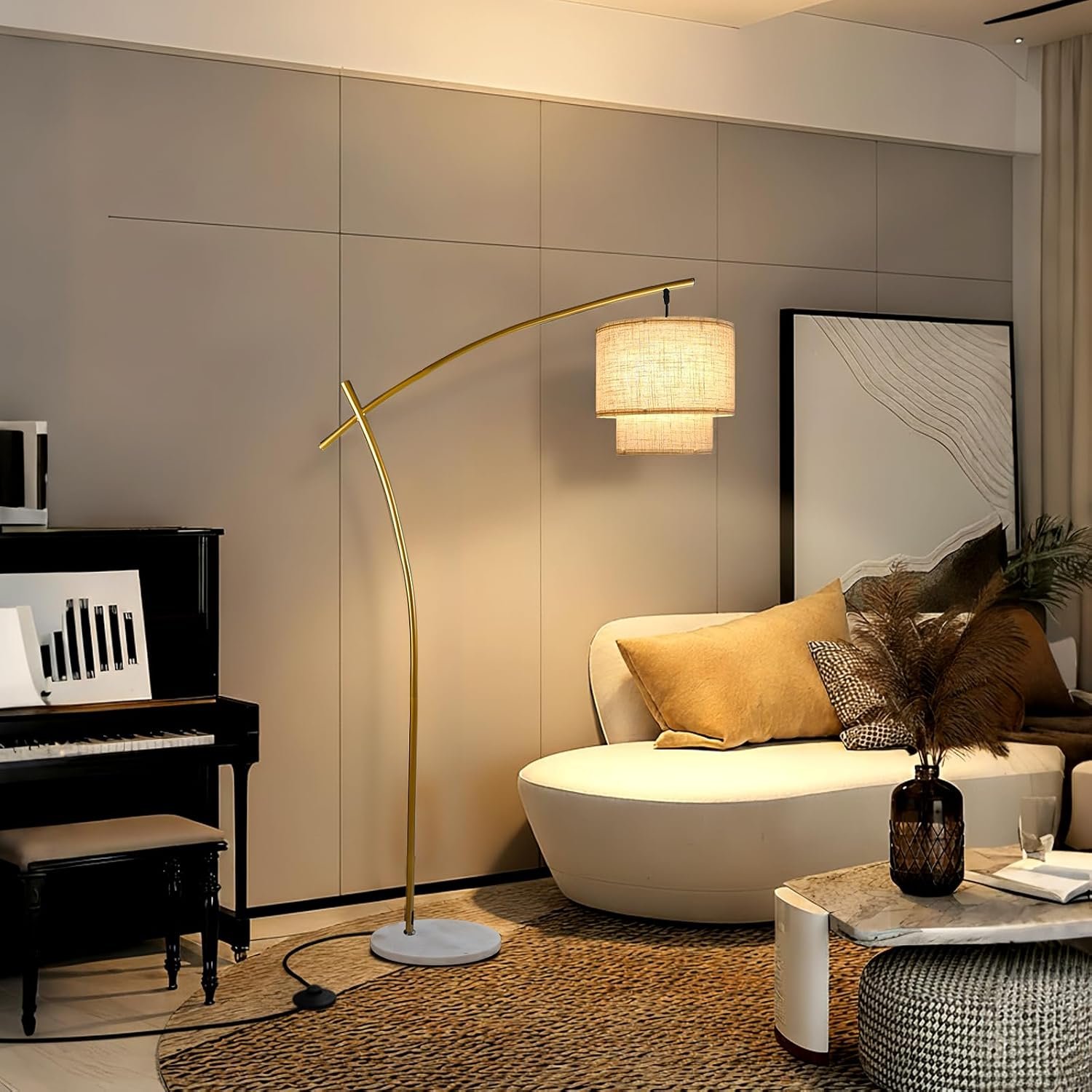 Lightdot Gold Arc Floor Lamp 70in Modern Standing Tall Lamps 3000K Dimmable