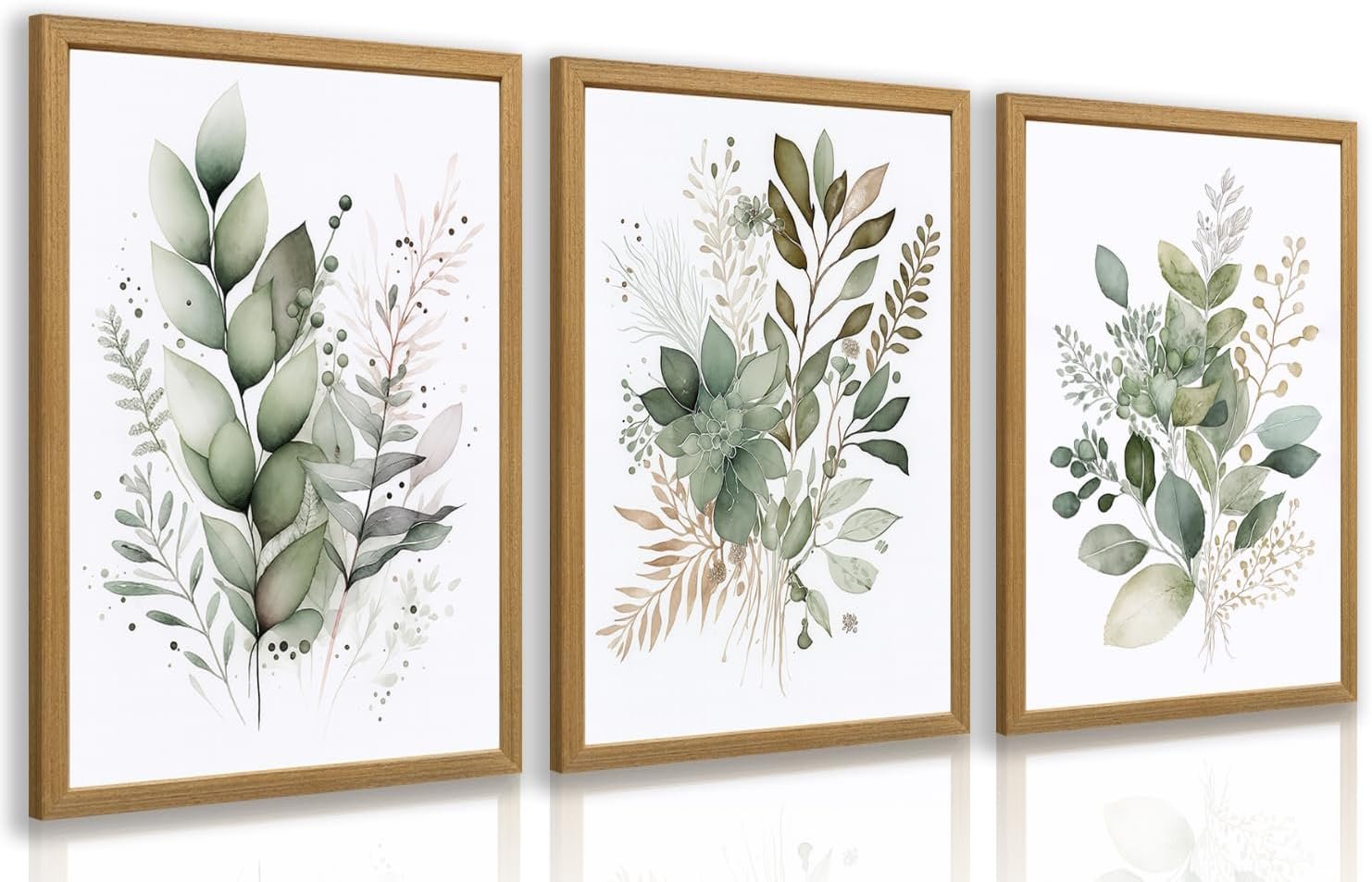 LLEEMPI Sage Green Botanical Wall Art Set of 3, 16×24 Wood Framed Prints