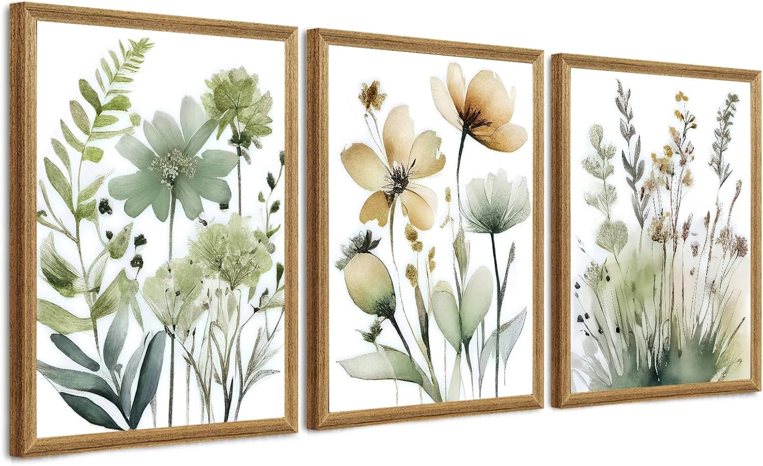 SYWENNOI Triptych Watercolor Botanical Framed Cnavas Wall Art 12×16 inch x3
