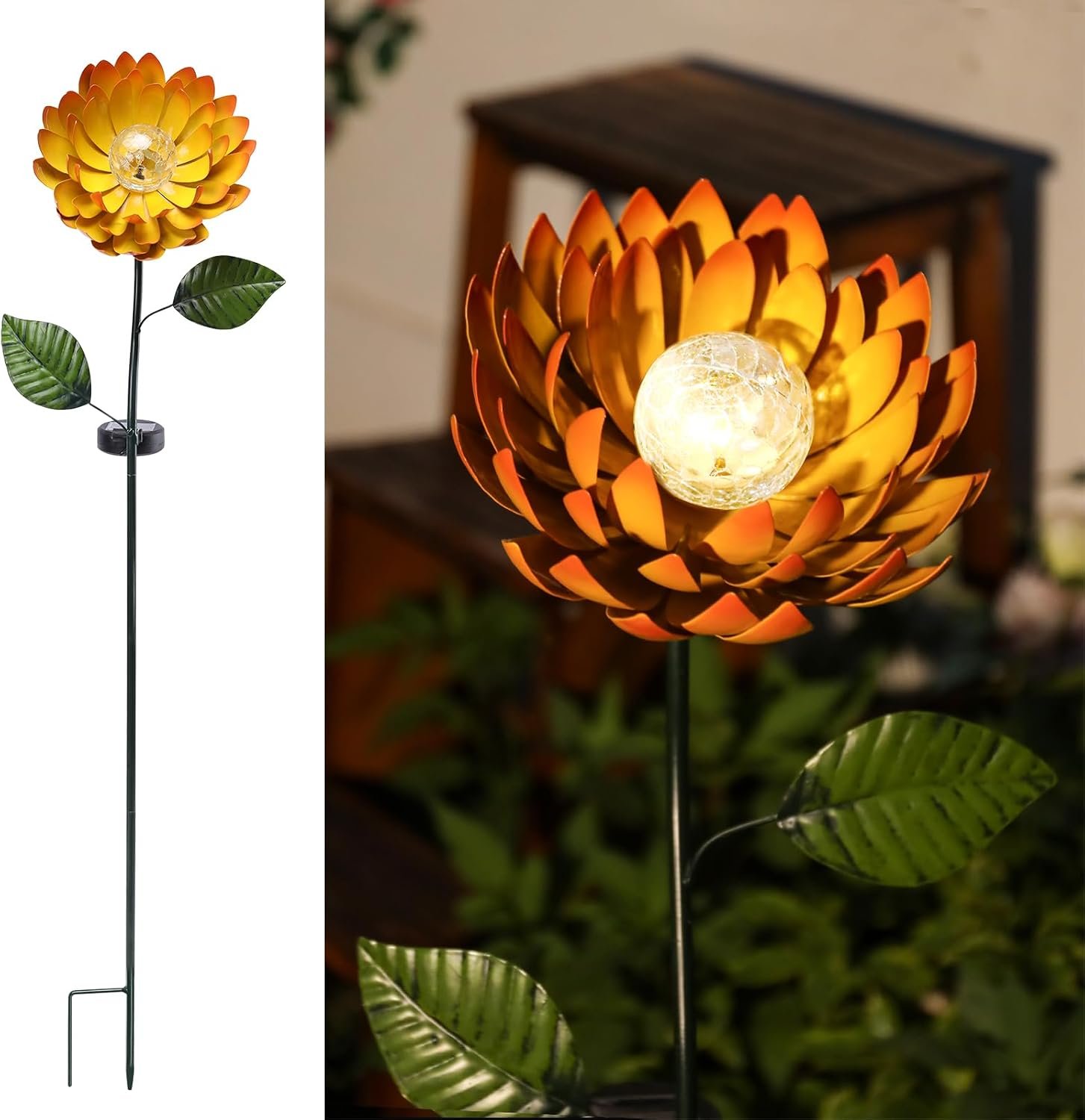 Decorative Solar Garden Light, Flower Glass Globe Stake For Lawn Yard