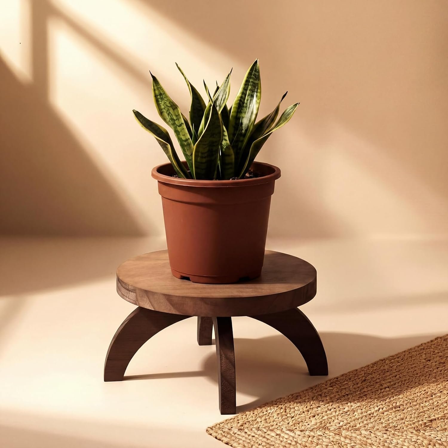 Novabright 1 Pcs Short Plant Stand Small Wood Plant Stool, Rustic Color