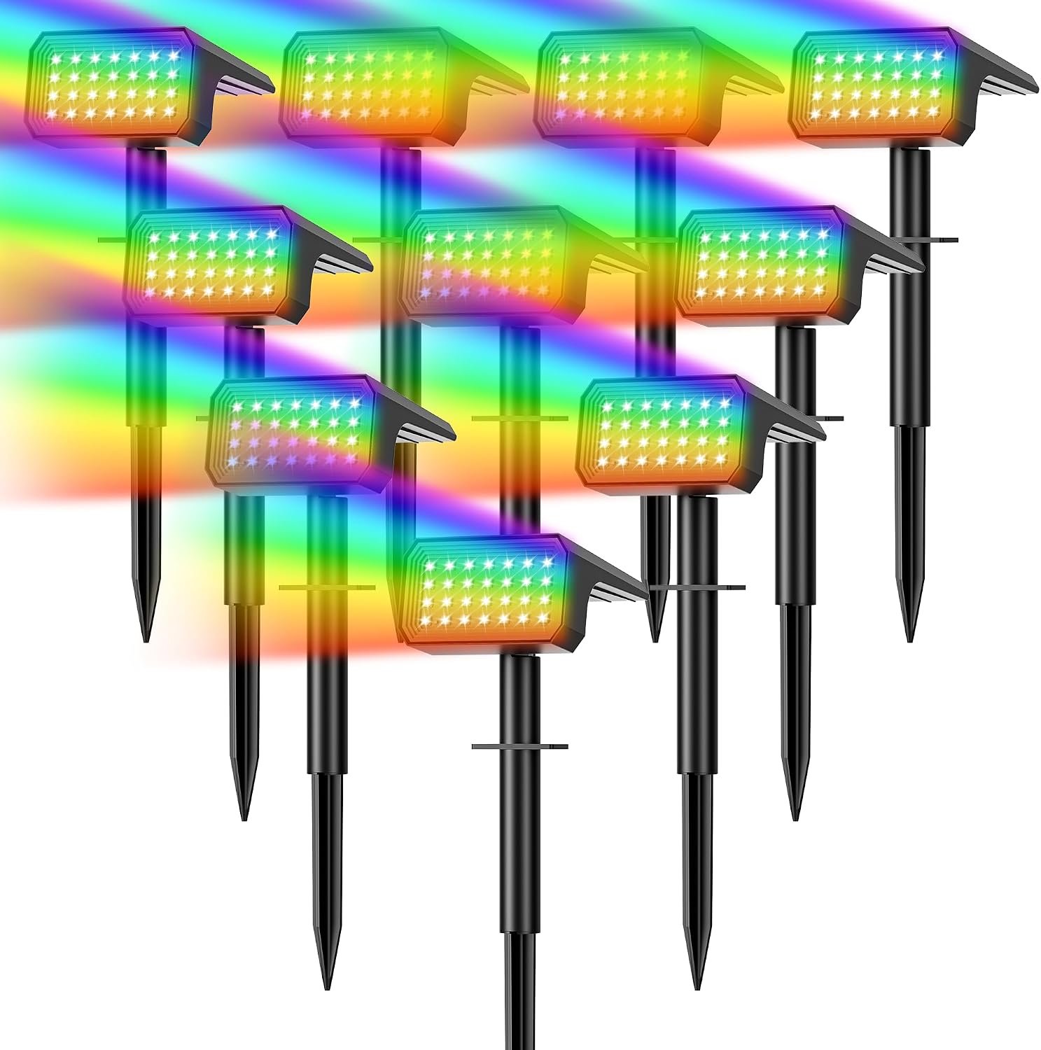 Color Changing Solar Spot Lights Outdoor Waterproof, 10 Pack, 28 LED RGB