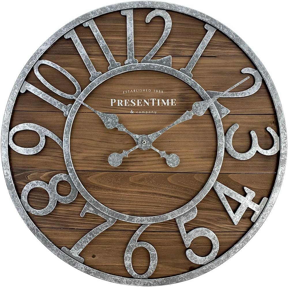 Presentime Vintage Farmhouse Series, Galvanized Rustic Barnwood Clock
