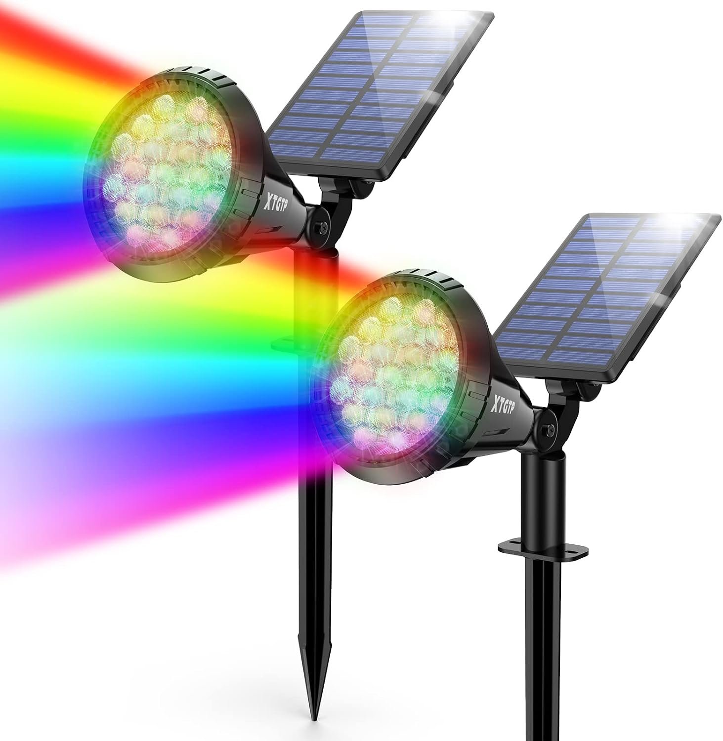 Solar Color Spot Lights Outdoor, 21 LEDs Color Changing Outdoor Lights, IP67 Waterproof RGB Multicolor Yard Solar Spotlights Auto On/Off for Pathway Garden Pool Patio Tree