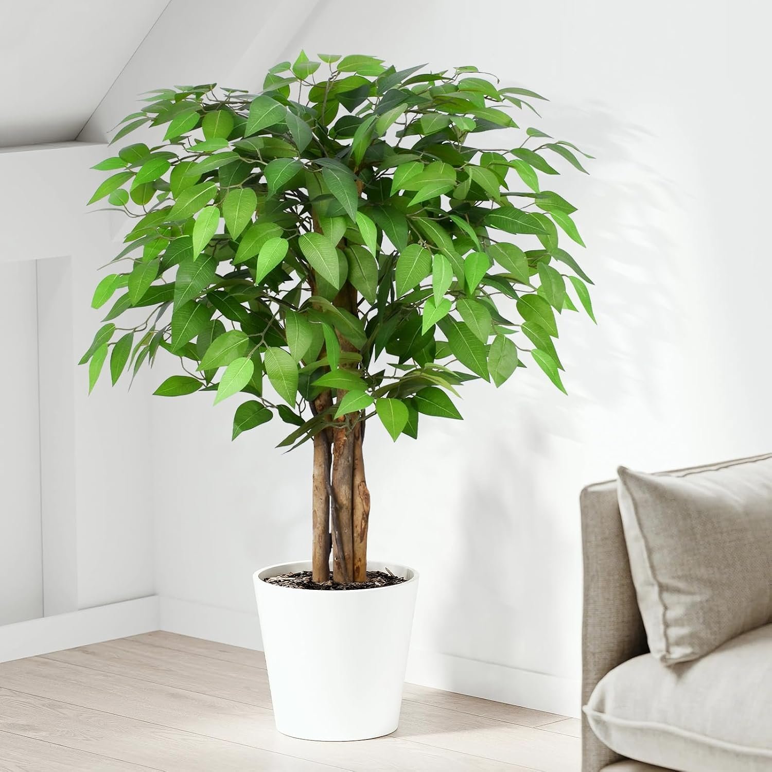 3ft Ficus Artificial Trees with Natural Curved Trunks, 36″ Tall Lush Faux Tree for Home Decor Indoor, Green Lifelike Fake Ficus Tree Artificial Plants