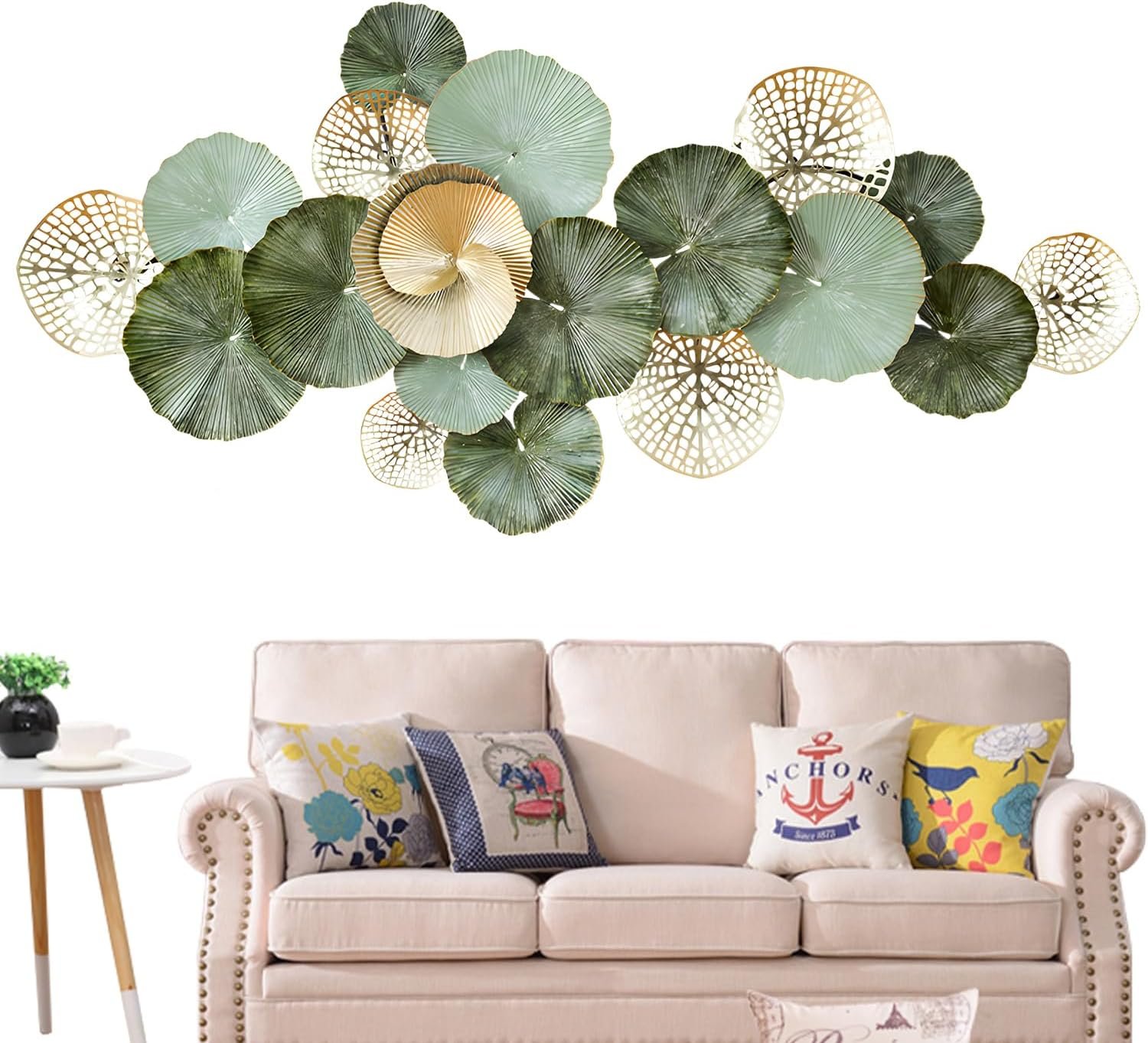 edaknez 53″ Large Metal Wall Art, 3D Lotus Leaf Wall Decor for Living Room