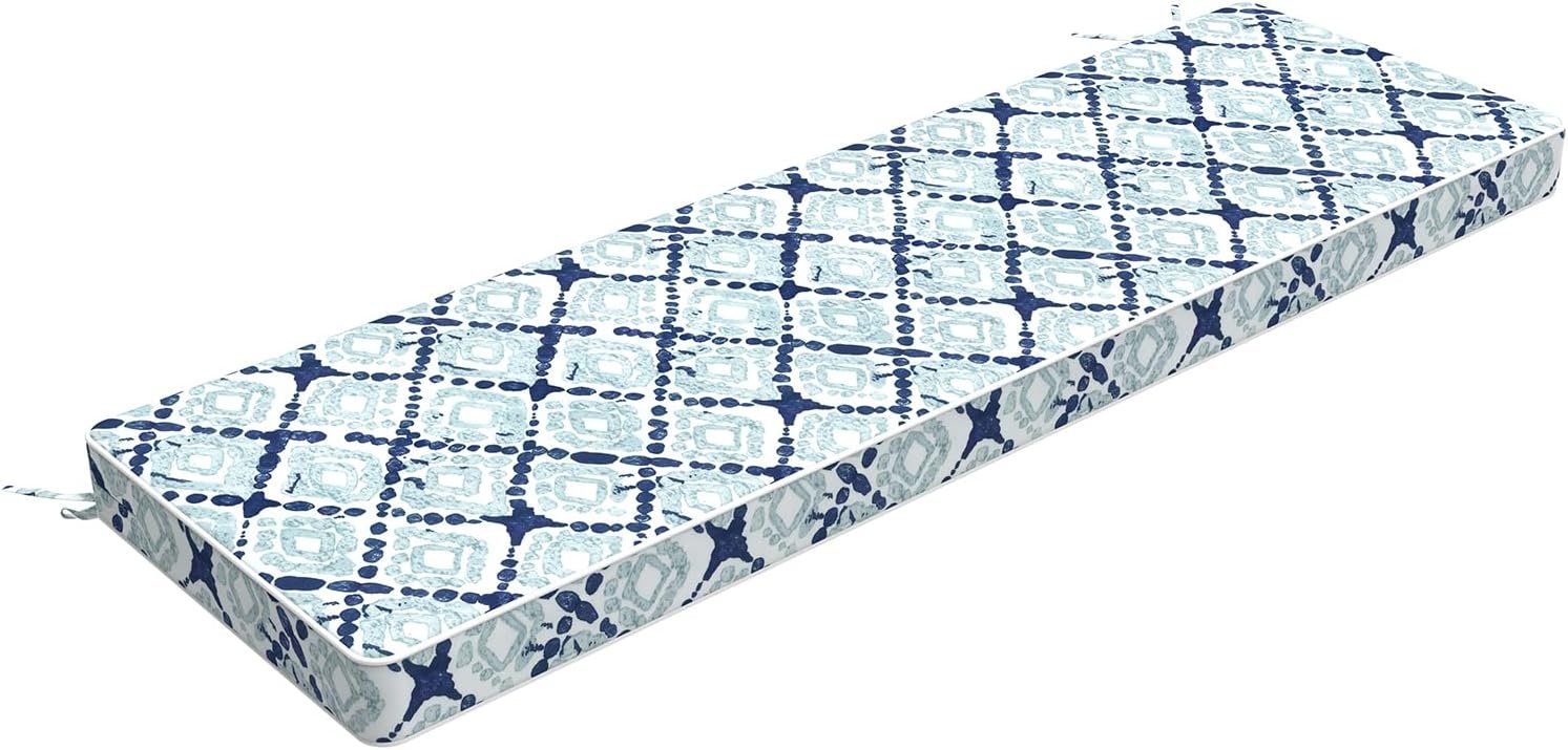 LVTXIII Outdoor Bench Cushion with Ties, 59x18x3 Inch Water-Repellent Patio Furniture Cushion, Long Cushion Pad for Patio Sofa, Garden Seat, Porch Glider, Boho Geometry Blue