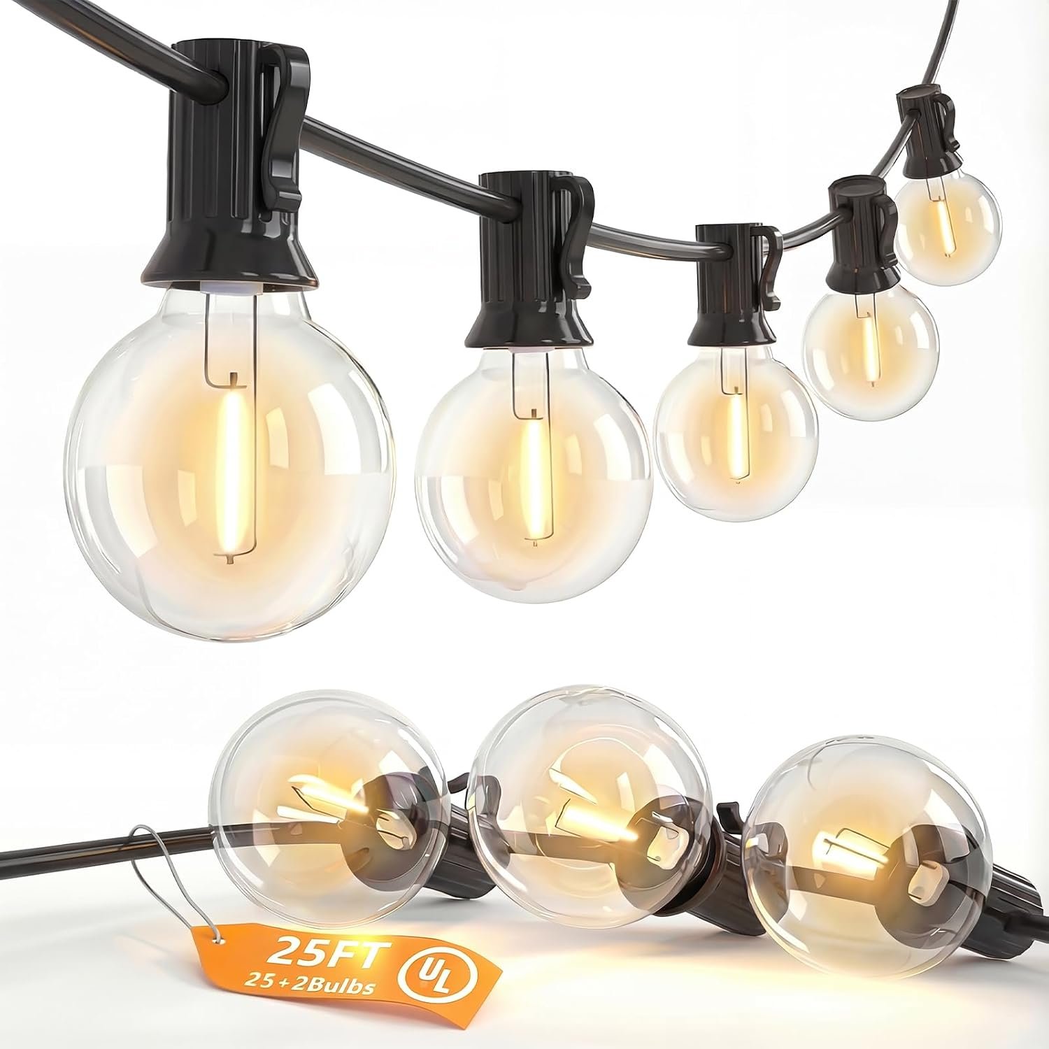 25FT G40 LED Globe Outdoor String Lights with 25 Plastic Shatterproof Bulbs
