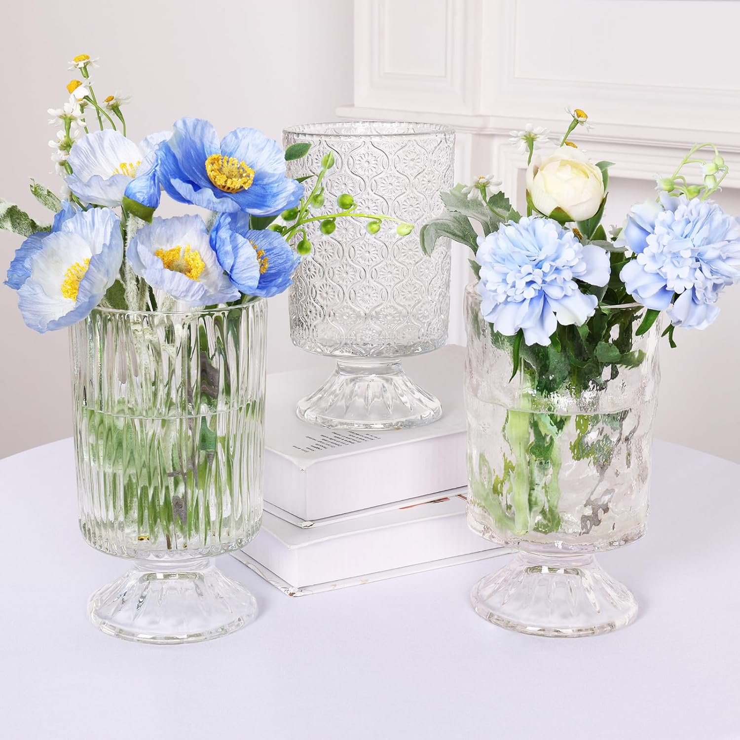 Fixwal 3pcs Vintage Glass Vases, Clear Vases for Wedding Home Decoration
