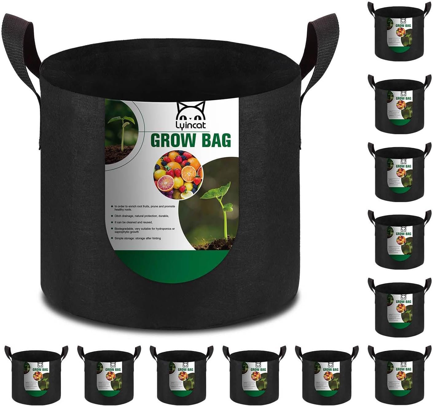 12-Pack 10 Gallon Grow Bags Heavy Duty Thickened Nonwoven Fabric Pots with Durable Handles