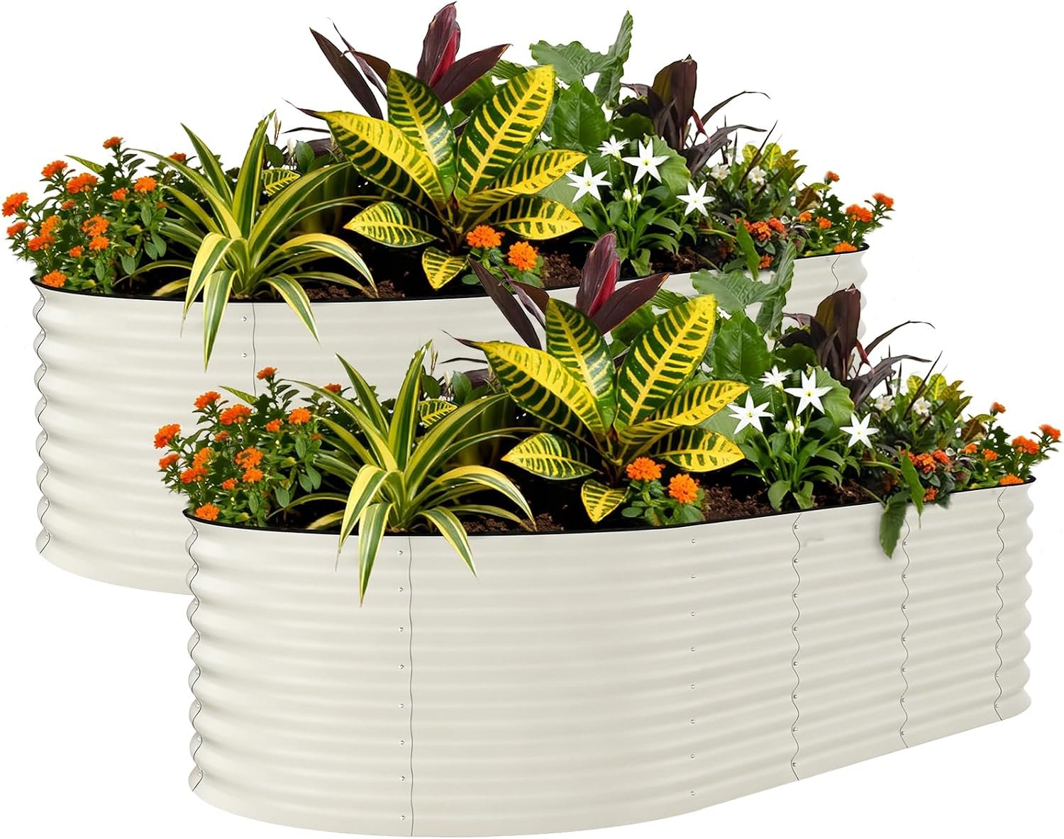 Garvee 2 Pack 8x4x2ft Galvanized Raised Garden Bed, Oval Metal Planter Box
