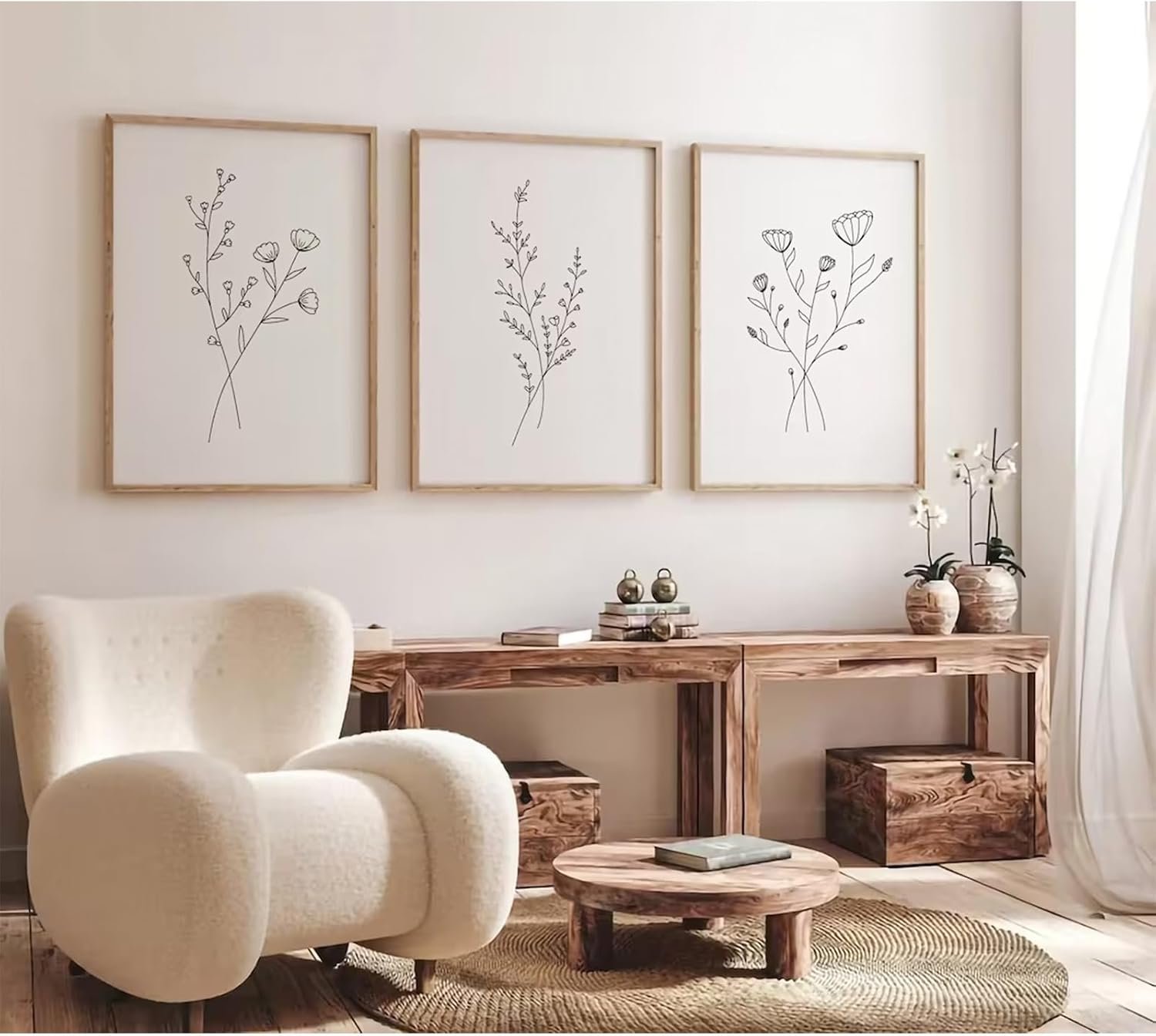 Baccone Flower Line Wall Art Set of 3 Botanical Canvas Wall Decor Floral Minimalist Wall Art Abstract Plant Pictures Flower Line Prints Black White Floral Artwork for Room Bedroom 12×16 Inch Unframed
