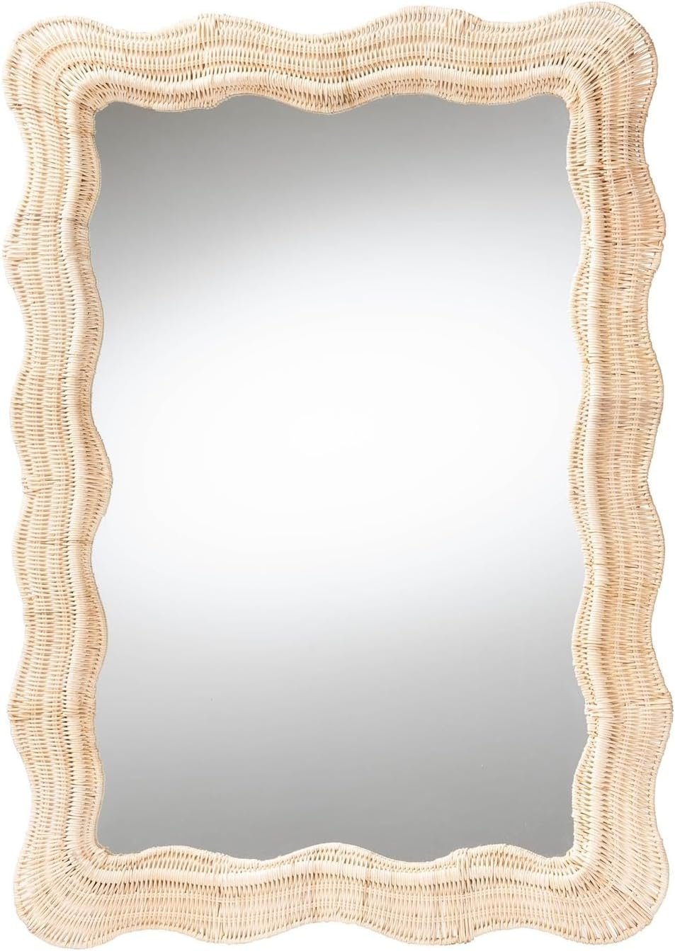 bali & pari Hasana Bohemian Natural Scallop Rattan Accent Wall Mirror