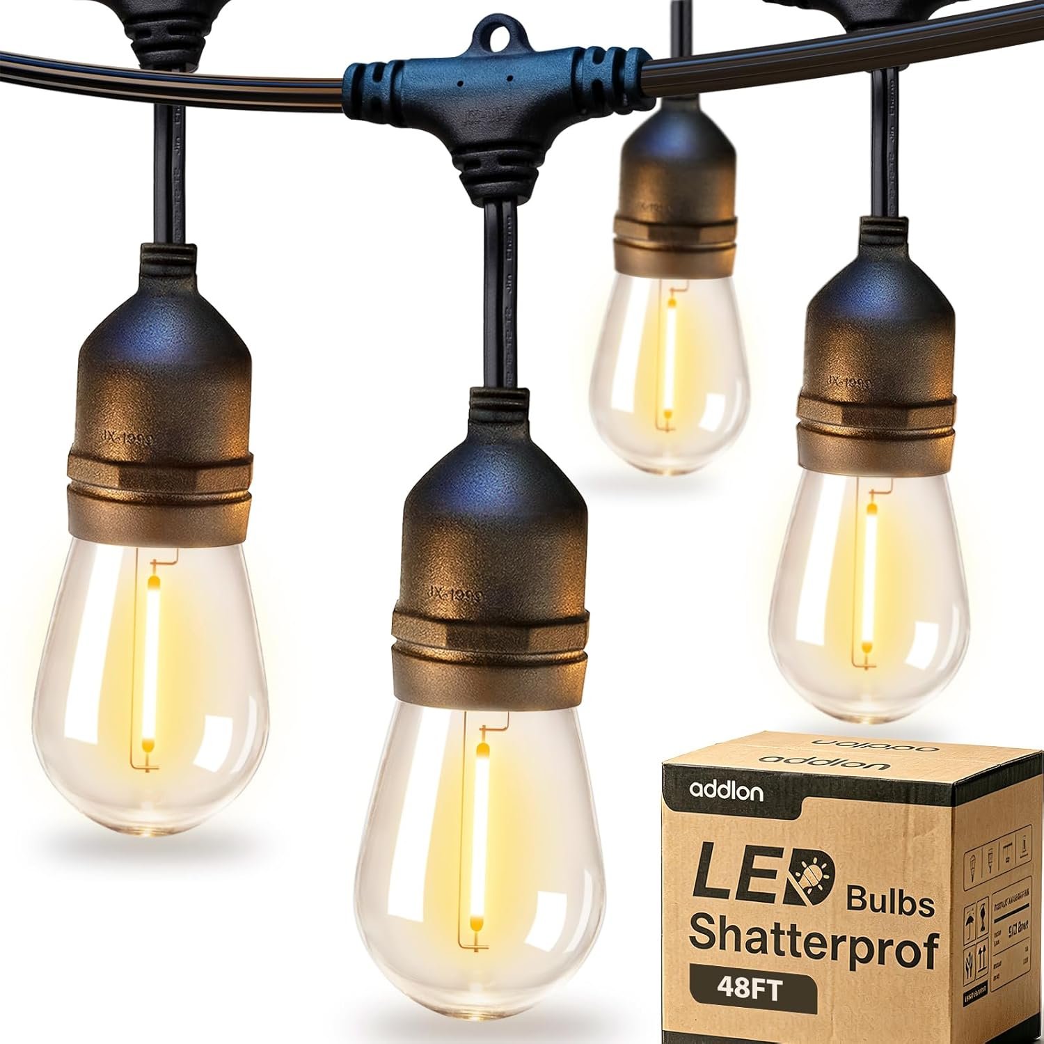 addlon LED Outdoor String Lights 48FT Edison Vintage Weatherproof ETL