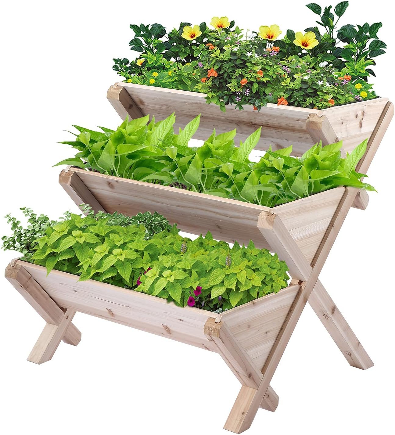Notume 3 Tiers Wooden Vertical Raised Garden Bed with Legs,Planter Raised Beds Kit for Flowers Herbs Vegetables, Natural