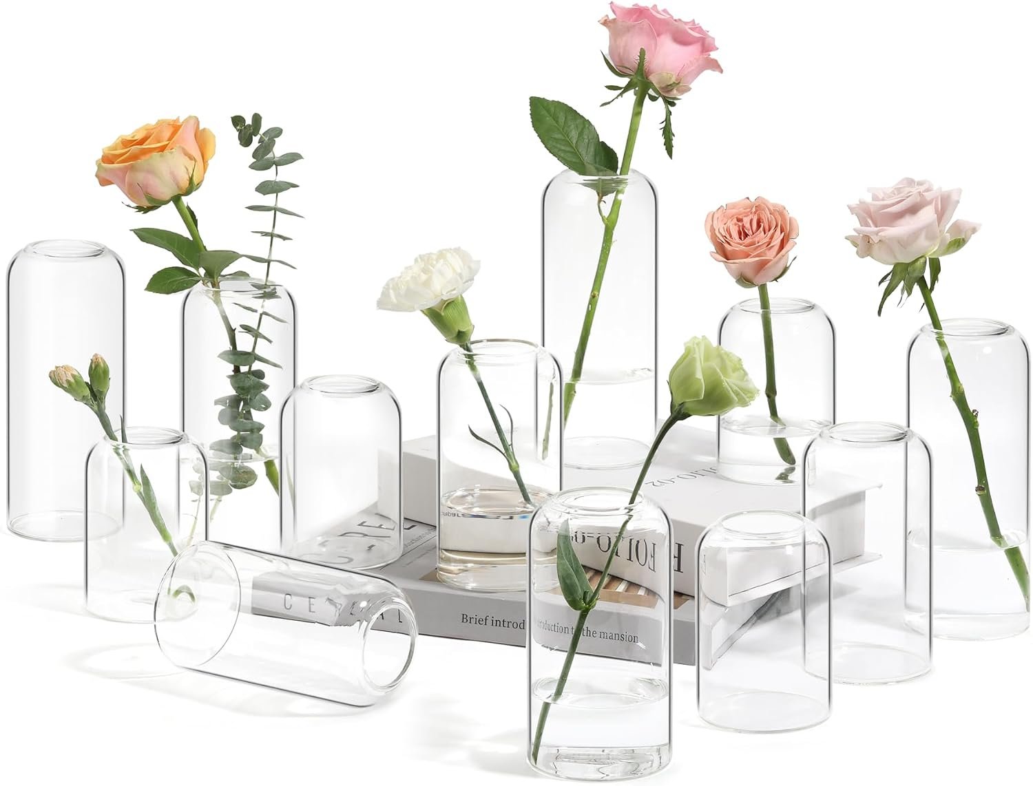 ComSaf Glass Bud Vases in Bulk, Clear Small Flower Vases, Set of 12