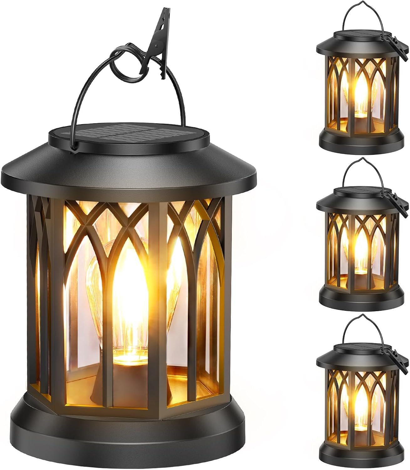 Solar Lanterns Outdoor Waterproof 4 Pack, Upgraded Solar Lantern Outdoor