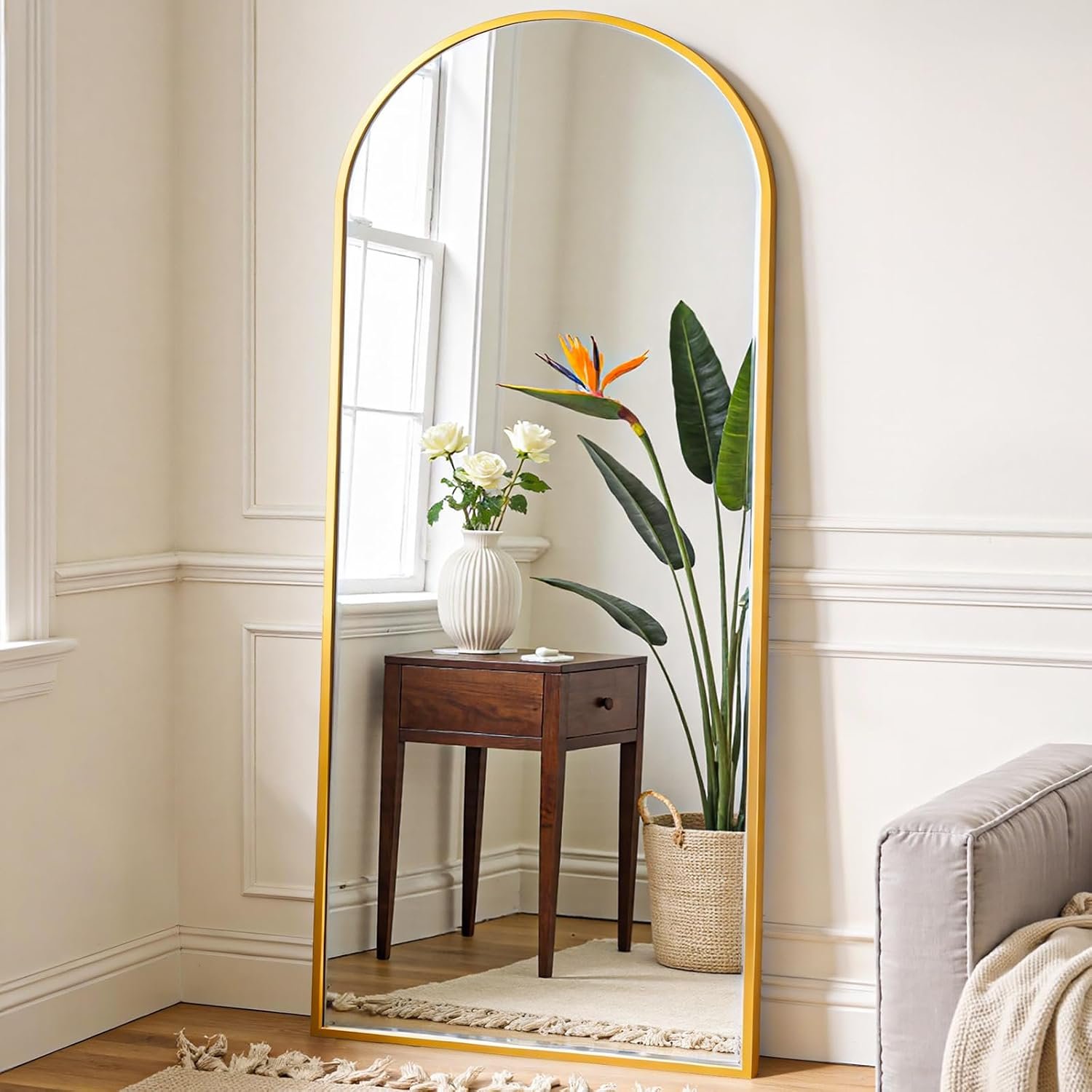 OLIXIS 64″x21.5″ Arched Full Length Mirror with Stand, Body Mirror