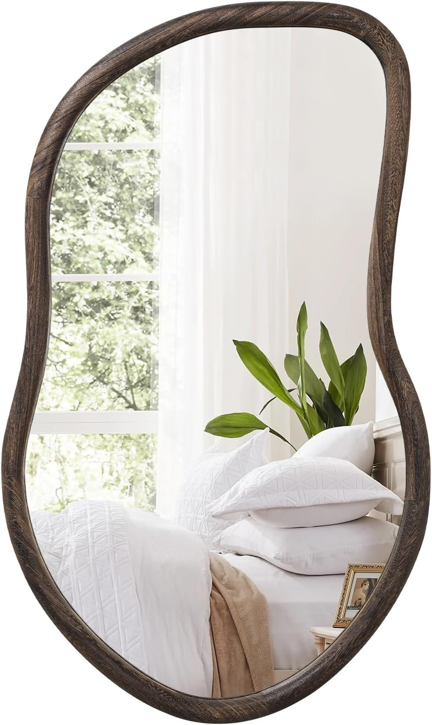 Asymmetrical Wall Mirror Rustic Brown Farmhouse Irregular Mirrors Wood Framed Mirror for Wall Wall Mirrors Decorative Hanging Mirrors for Wall Living Room Bedroom Entryway