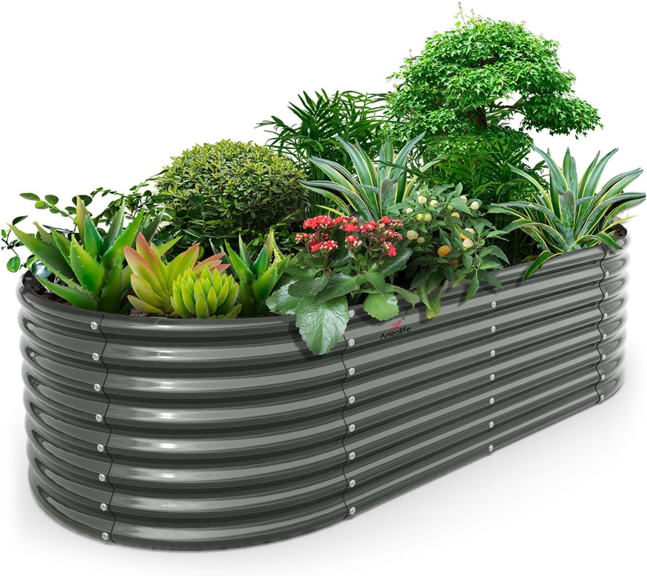 Anleolife 8x4x2ft Oval Deep Root Galvanized Raised Garden Bed, Quartz Grey