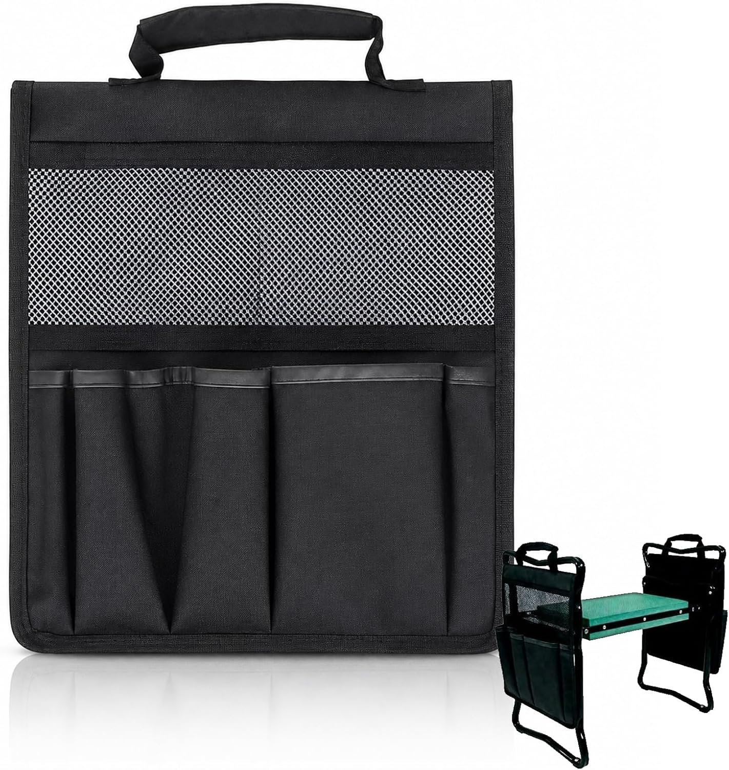 1 Pack Garden Pouches for Kneeler, Portable Tool Storage With Handle, Size Bags Multiple Storage Pockets Organizer for Outdoor Gardening Kneeling Stool, Gifts for Women,Mom & Dad Nylon and Latex