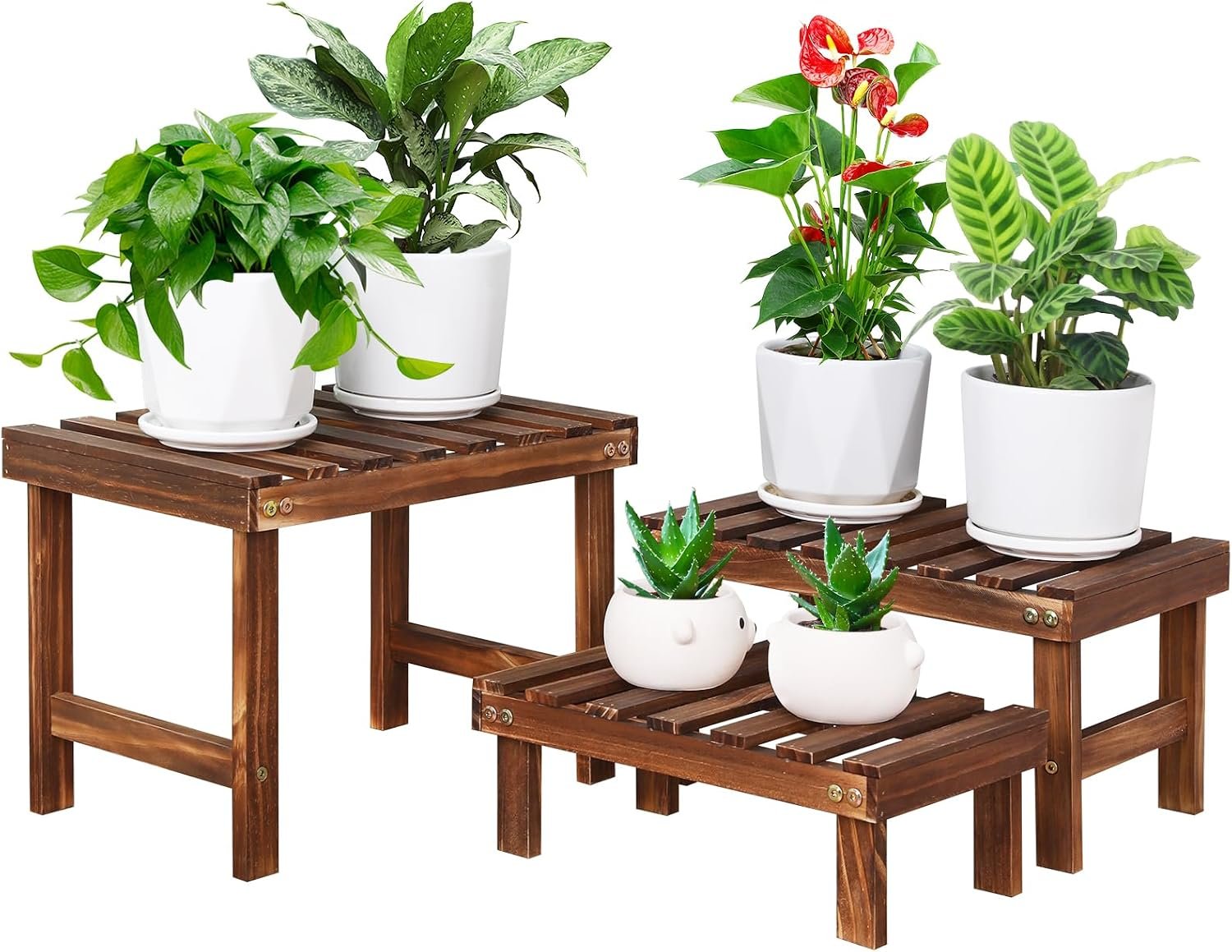 3 Tiered Small Plant Stands Shelf Indoor Outdoor Wood Flower Stand