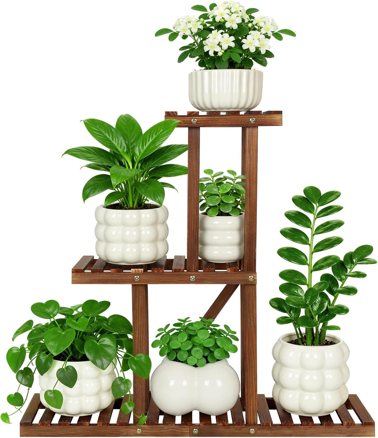 3 Tiered Narrow Wooden Indoor Plant Stand Shelf for Multiple Plants