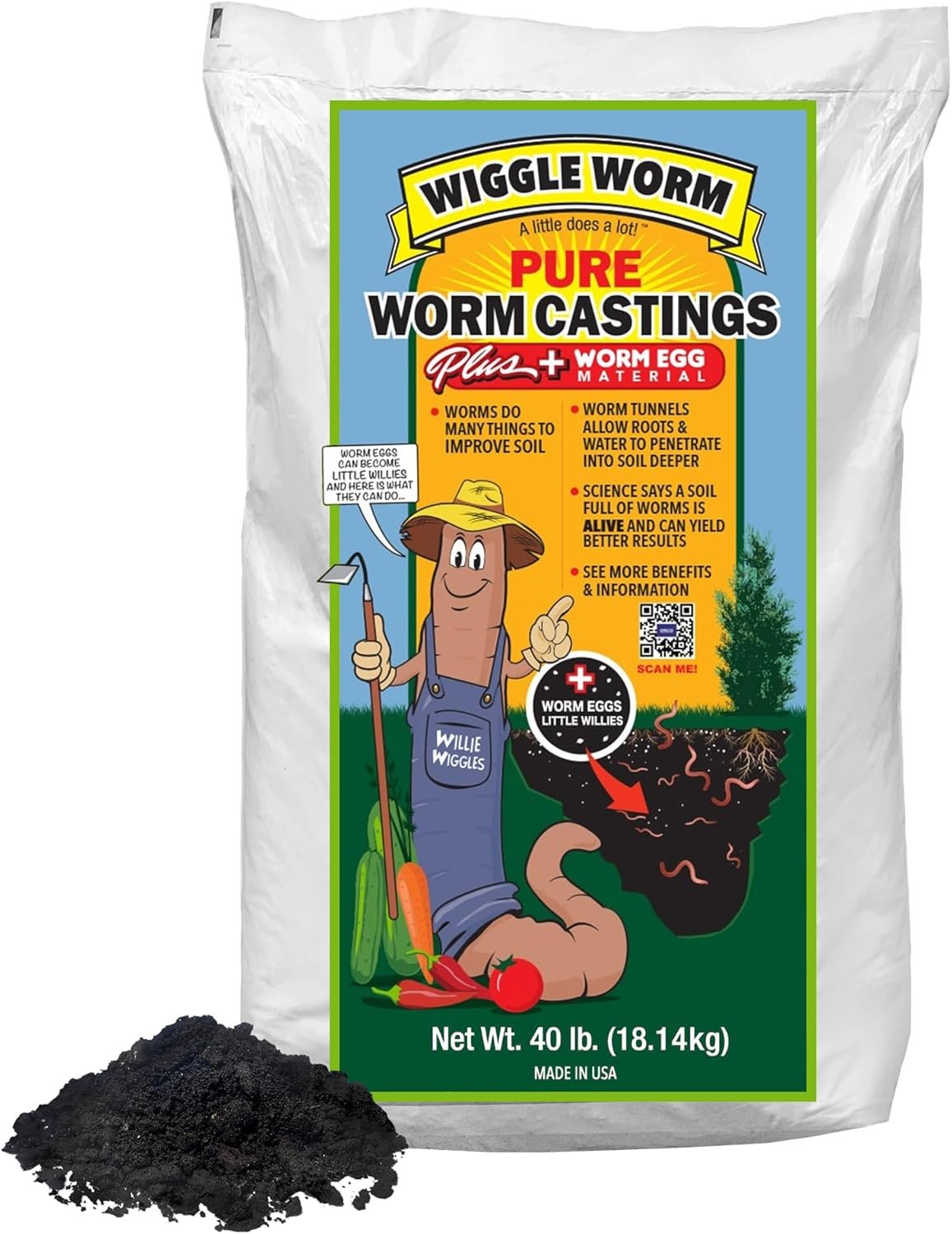Wiggle Worm 100% Pure Worm Castings Plus Worm Egg Material, 40lb