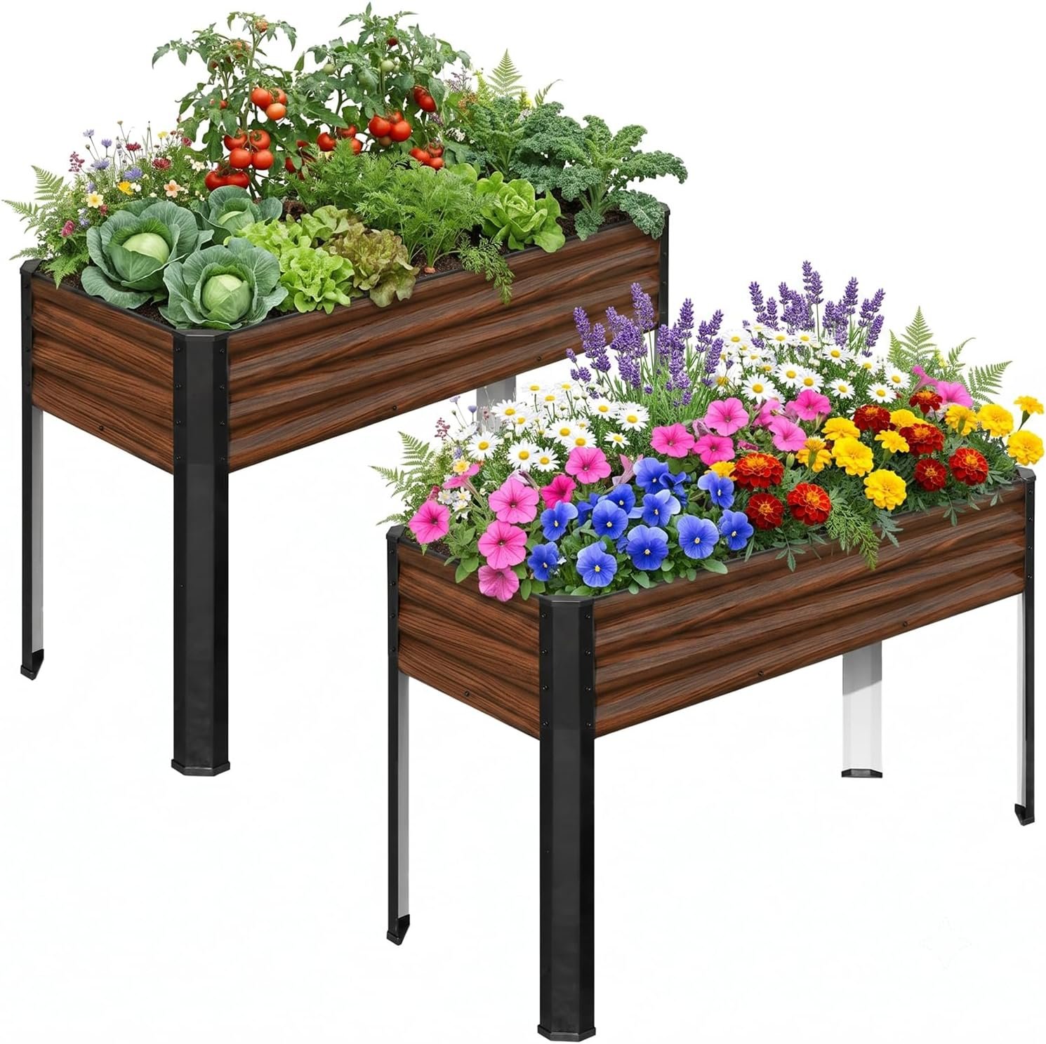 SnugNiture Raised Garden Bed with Legs, 48×18×32in, 2 Pack, Brown