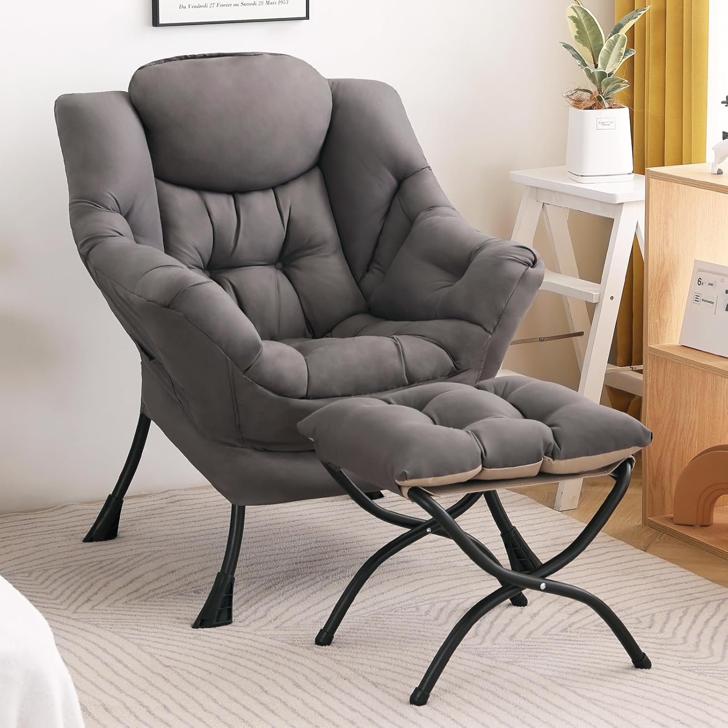 Modern Lazy Chair with Ottoman Lounge Accent Reading Chair for Living Room