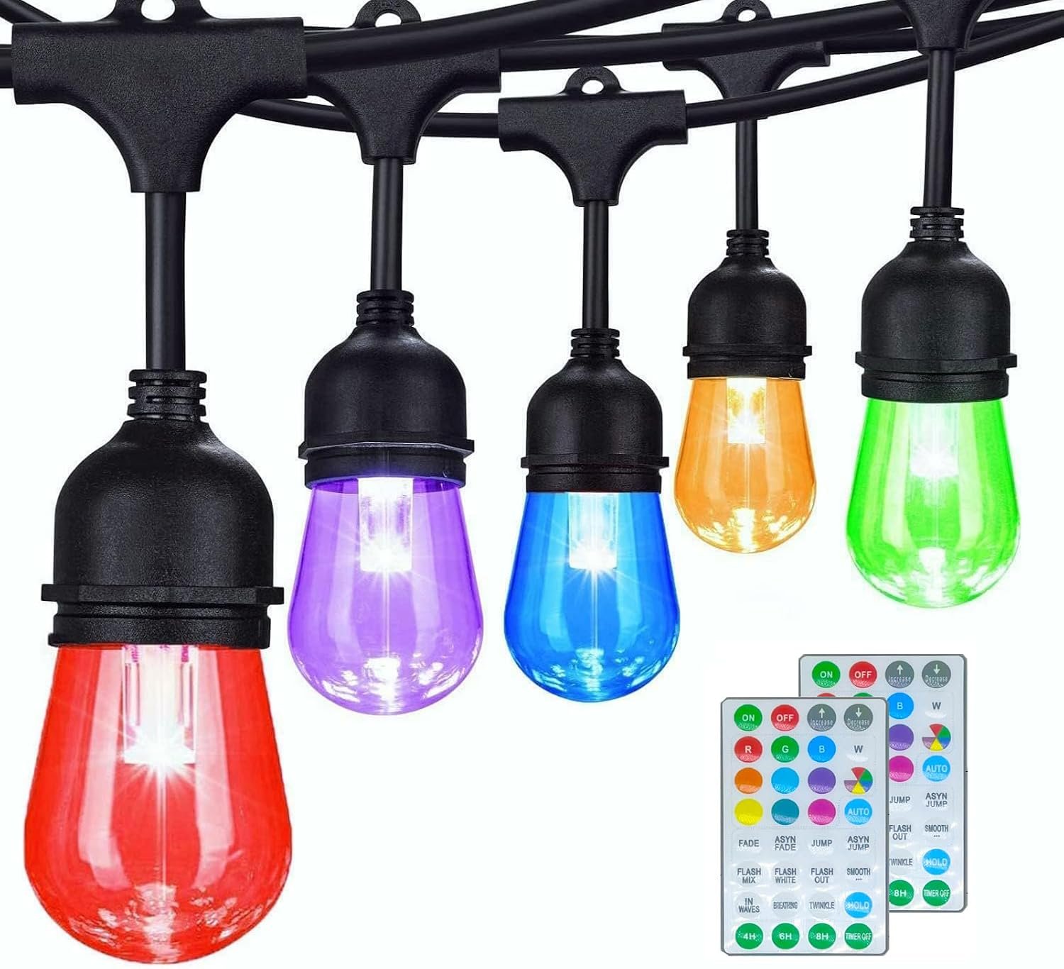 Commercial Grade 96FT LED Outdoor String Lights with Remote Control – 30 Shatterproof Bulbs Waterproof Color Changing Christmas Lights, Dimmable for Patio, Garden, Wedding Decor