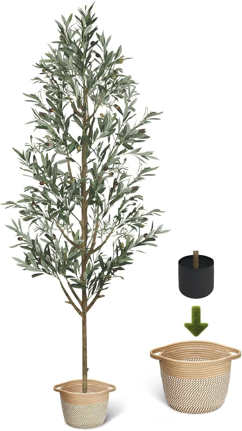 Fake Olive Tree 6FT, Faux Olive Trees Artificial Indoor with Boho Basket