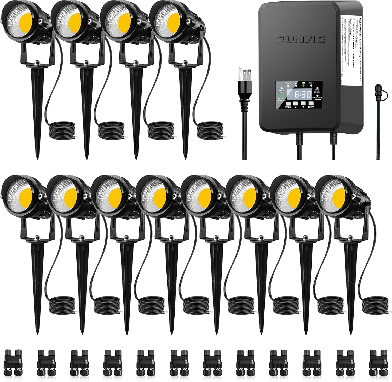 SUNVIE Low Voltage Landscape Lights with 300W Transformer, 12PCS