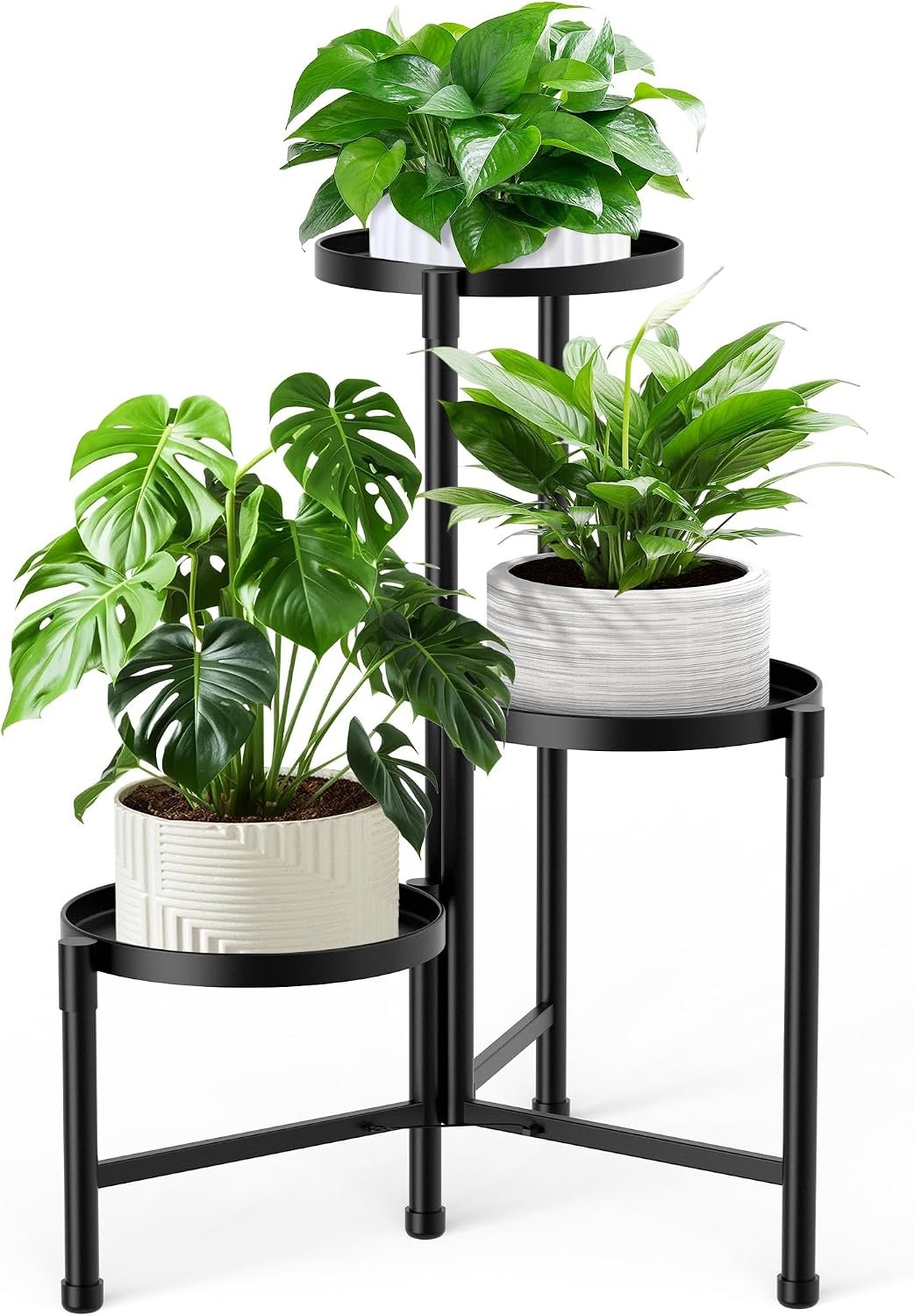 3 Tier Corner Plant Stand Indoor Outdoor, Metal, 10 Inch Wide Tray, Black