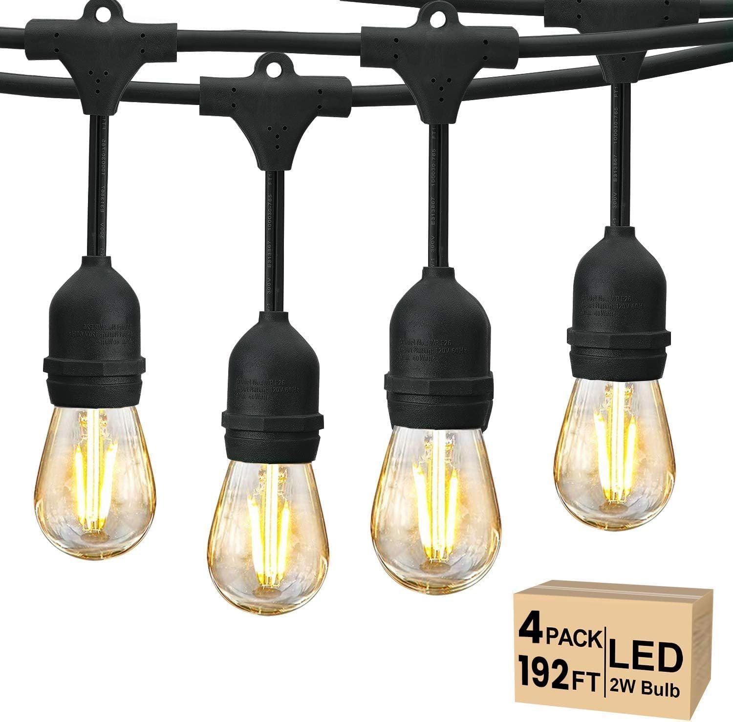 Svater 192 FT Outdoor String Lights 2W S14 LED Commercial Grade Waterproof