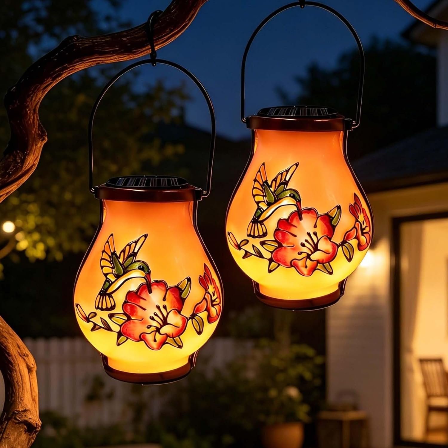 Outdoor Solar Lanterns Waterproof Hanging, Metal Decor Light for Garden Patio Yard Lawn Backyard Front Porch