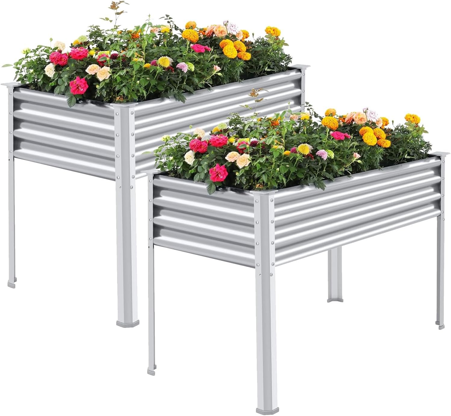 Land Guard 2 Pack Galvanized Raised Garden Bed with Legs, 48×24×32in Large Metal Elevated Raised Planter Box with Drainage Holes for Backyard, Patio, Balcony, 700lb Capacity
