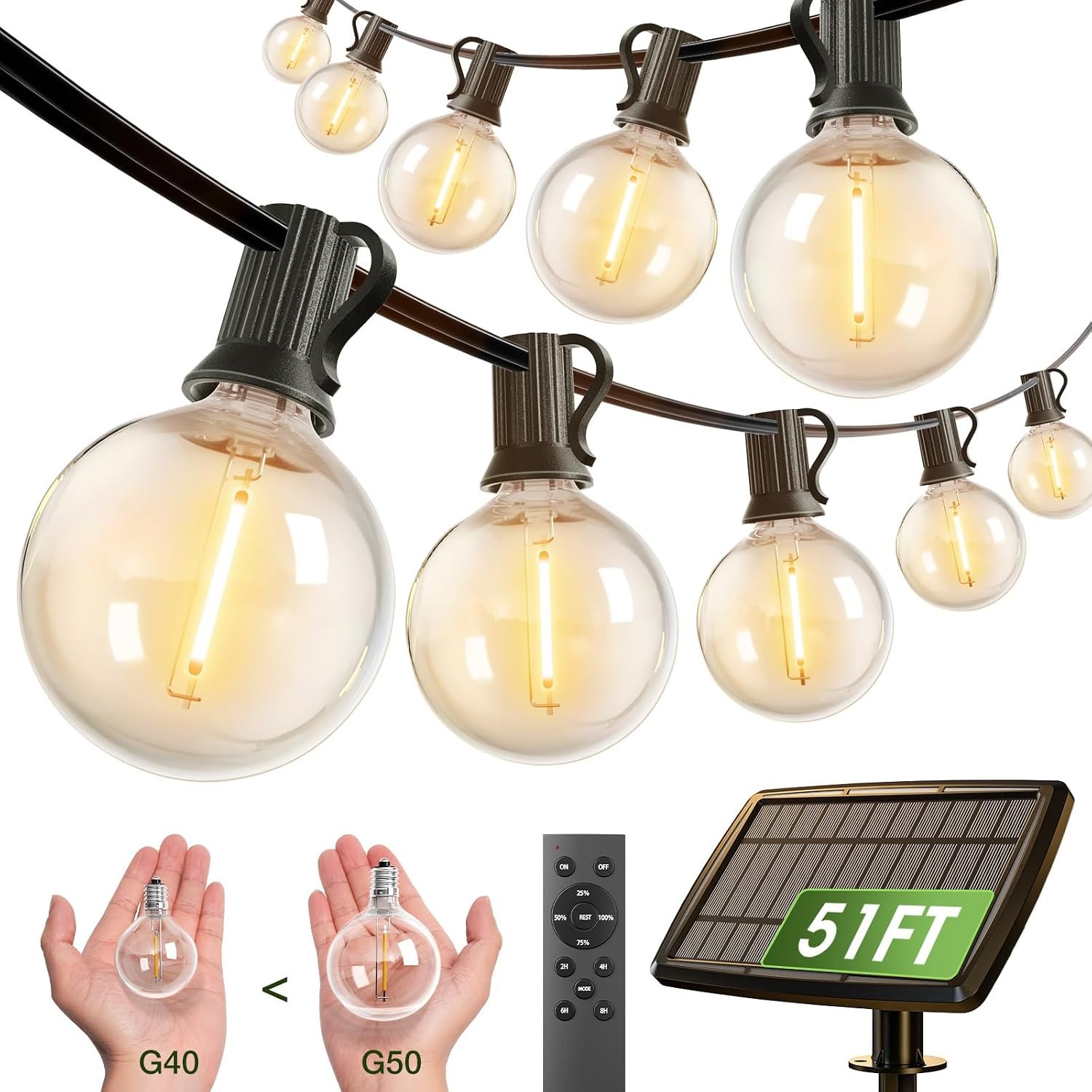 addlon 50FT Solar String Lights for Outside G50 Waterproof