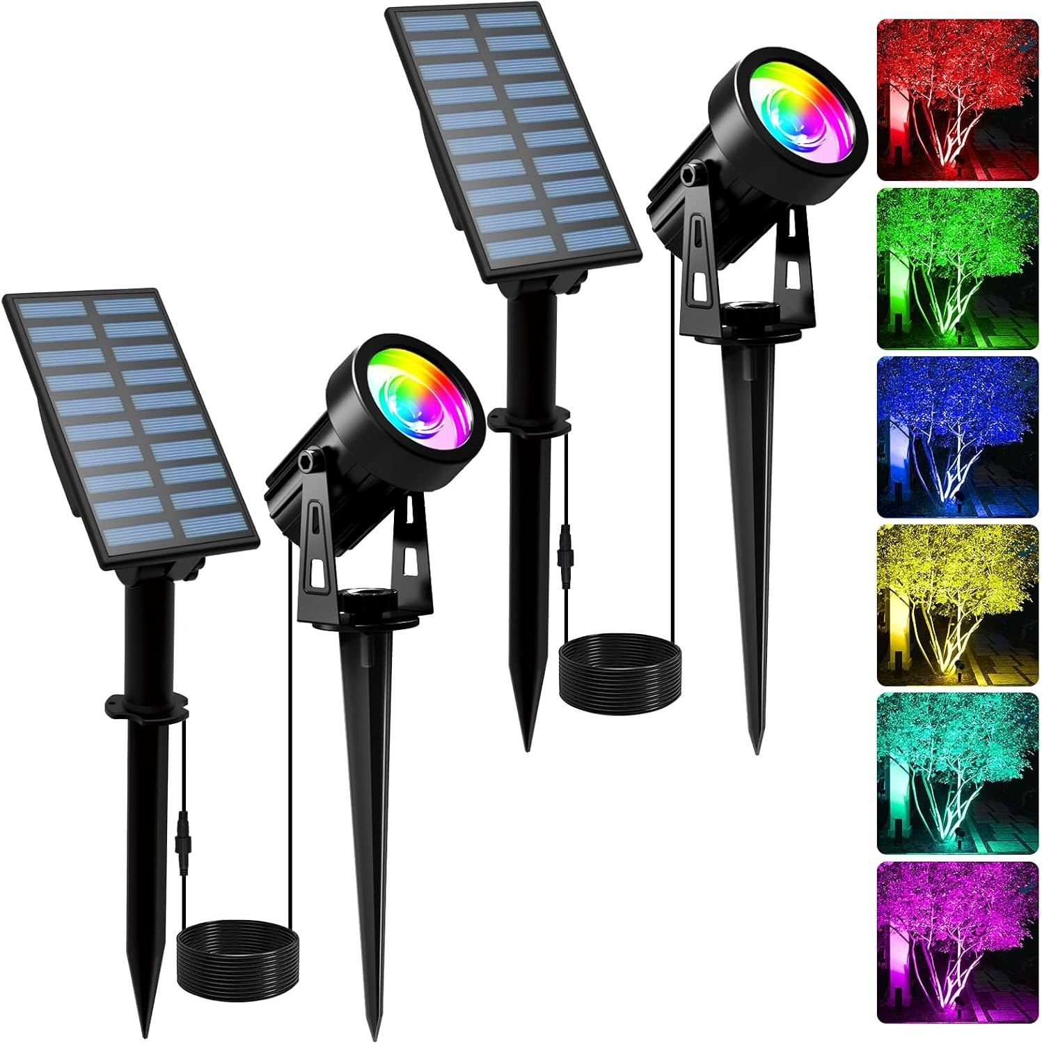 T-SUNUS RGB Solar Landscape Spotlights IP65 Waterproof 2-Pack Outdoor