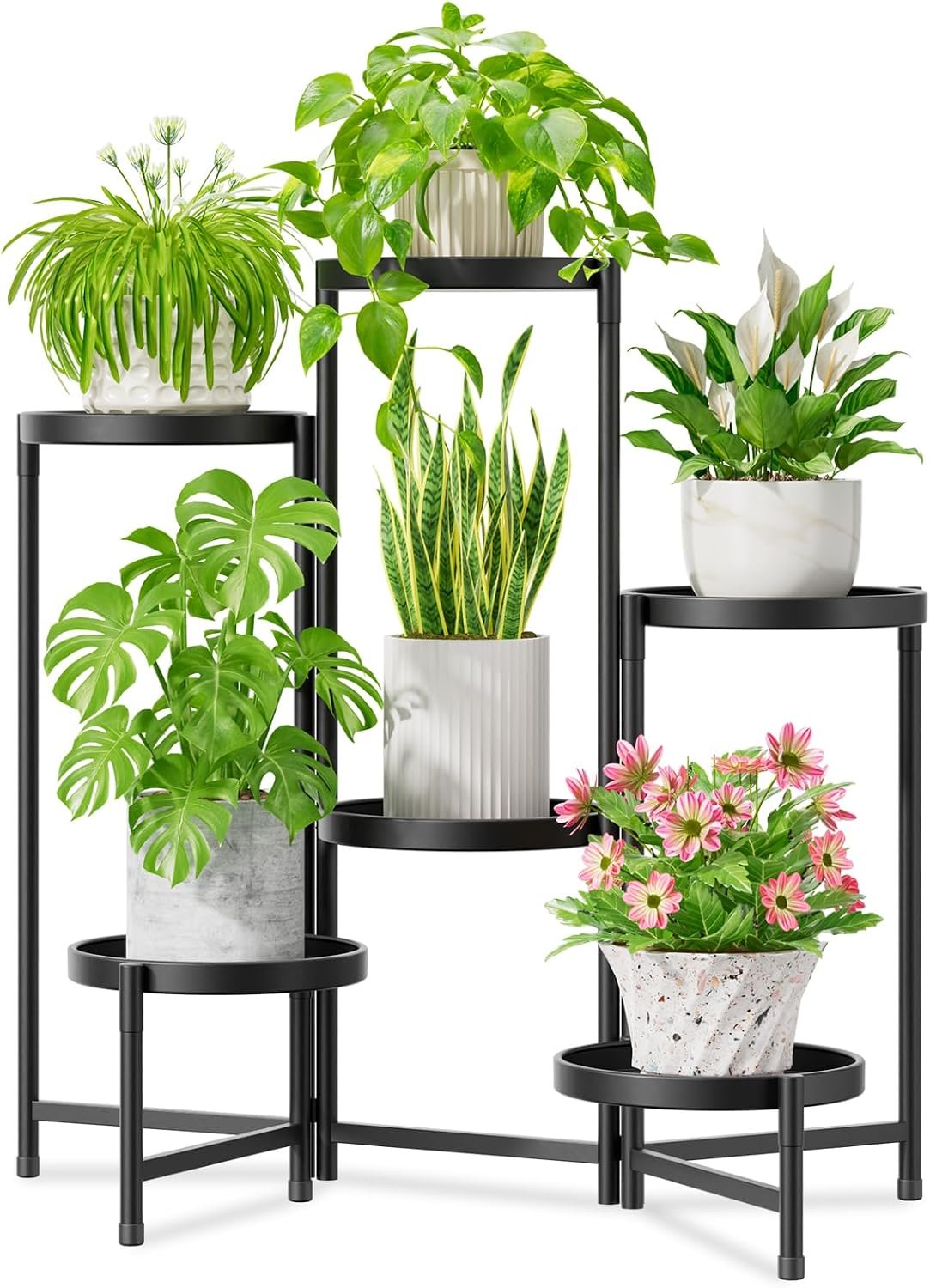 iDavosic.ly 6 Tier Large Plant Stand Indoor Outdoor, 10 In Wide Tray, Black