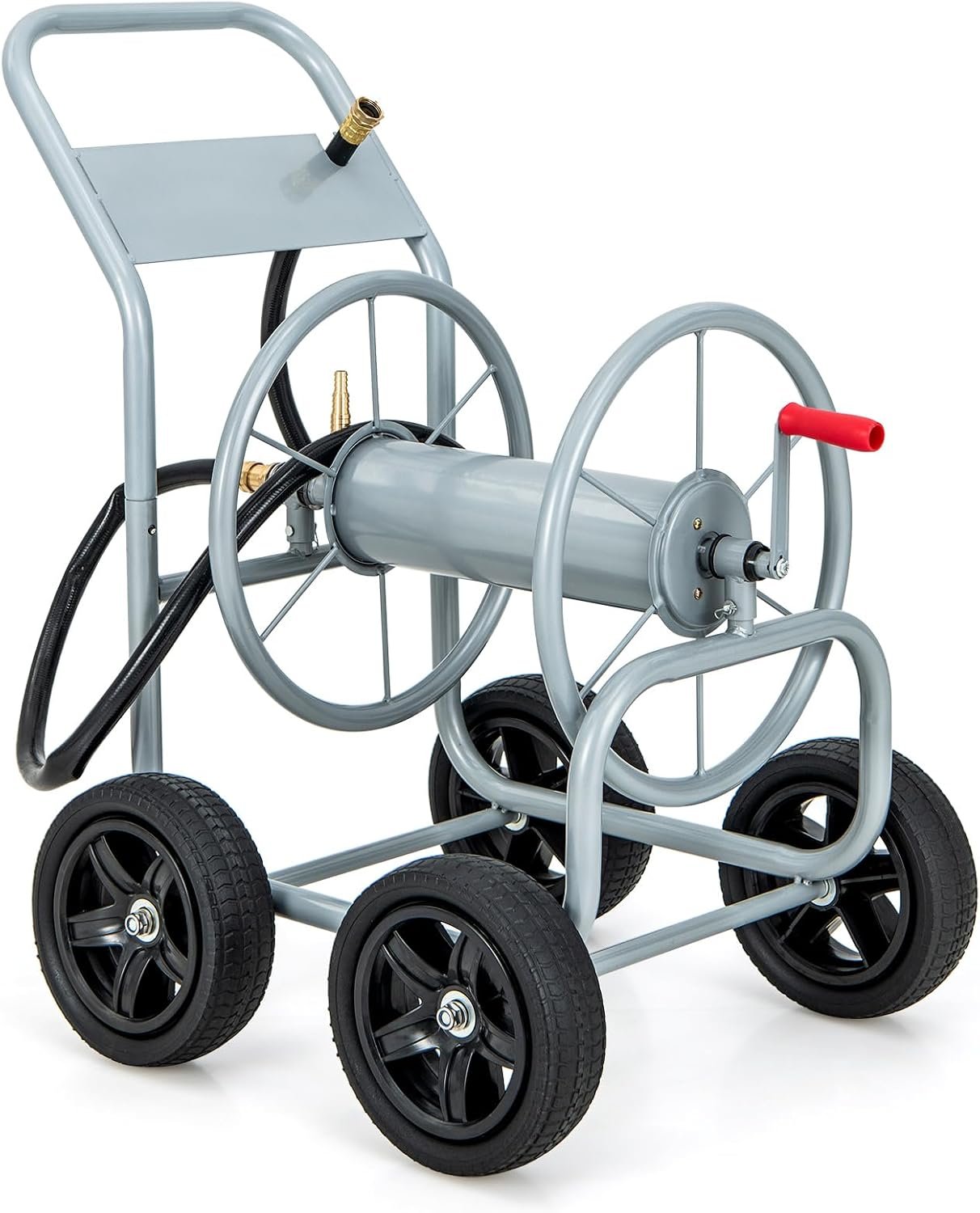 S AFSTAR Garden Hose Reel Cart, Outdoor Water Hose Cart with 4 Large Rubber Wheels, Heavy-Duty Yard Water Planting Holds 330 FT of 3/4” or 5/8″, or 400 FT of 1/2” Hose for Garden Lawn Farm (Grey)
