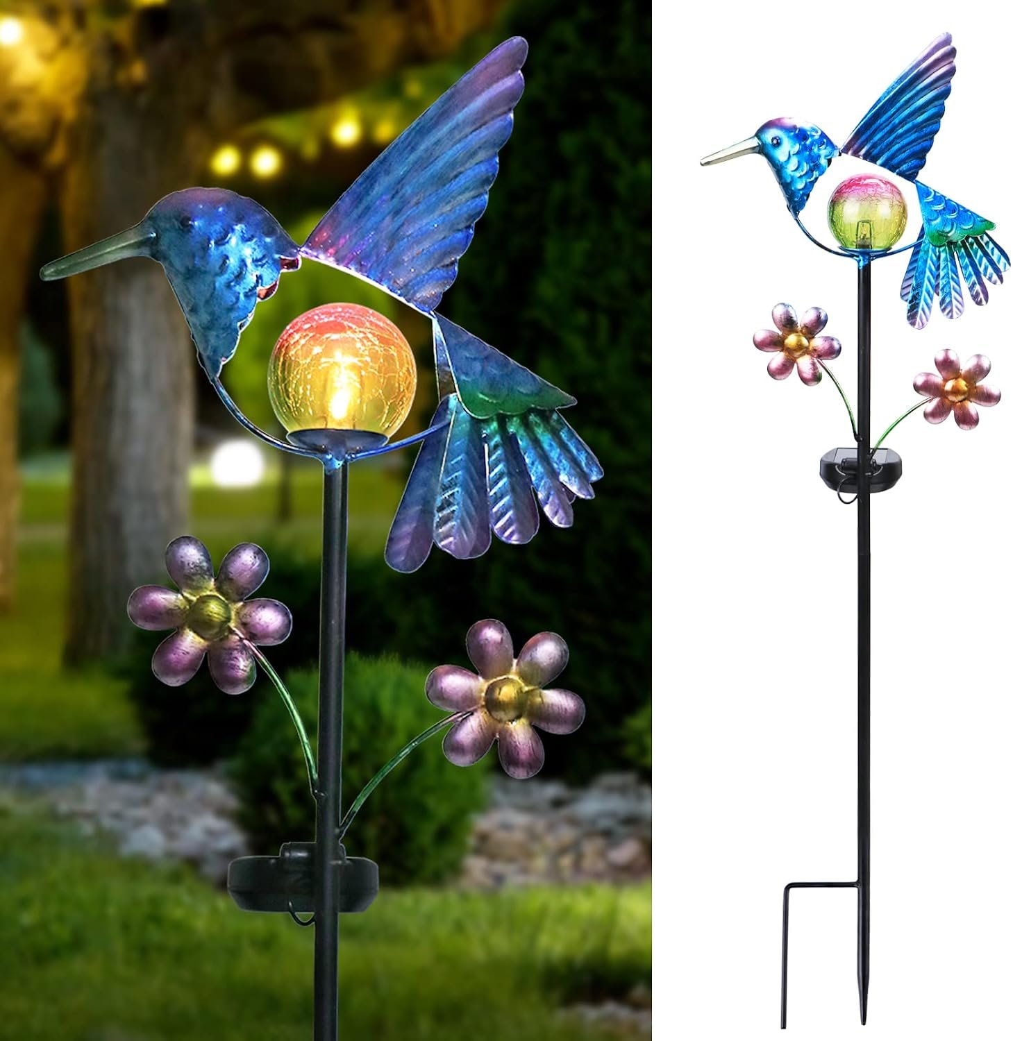 Afirst Hummingbird Solar Garden Light, Metal Stake with Warm Glow for Yard