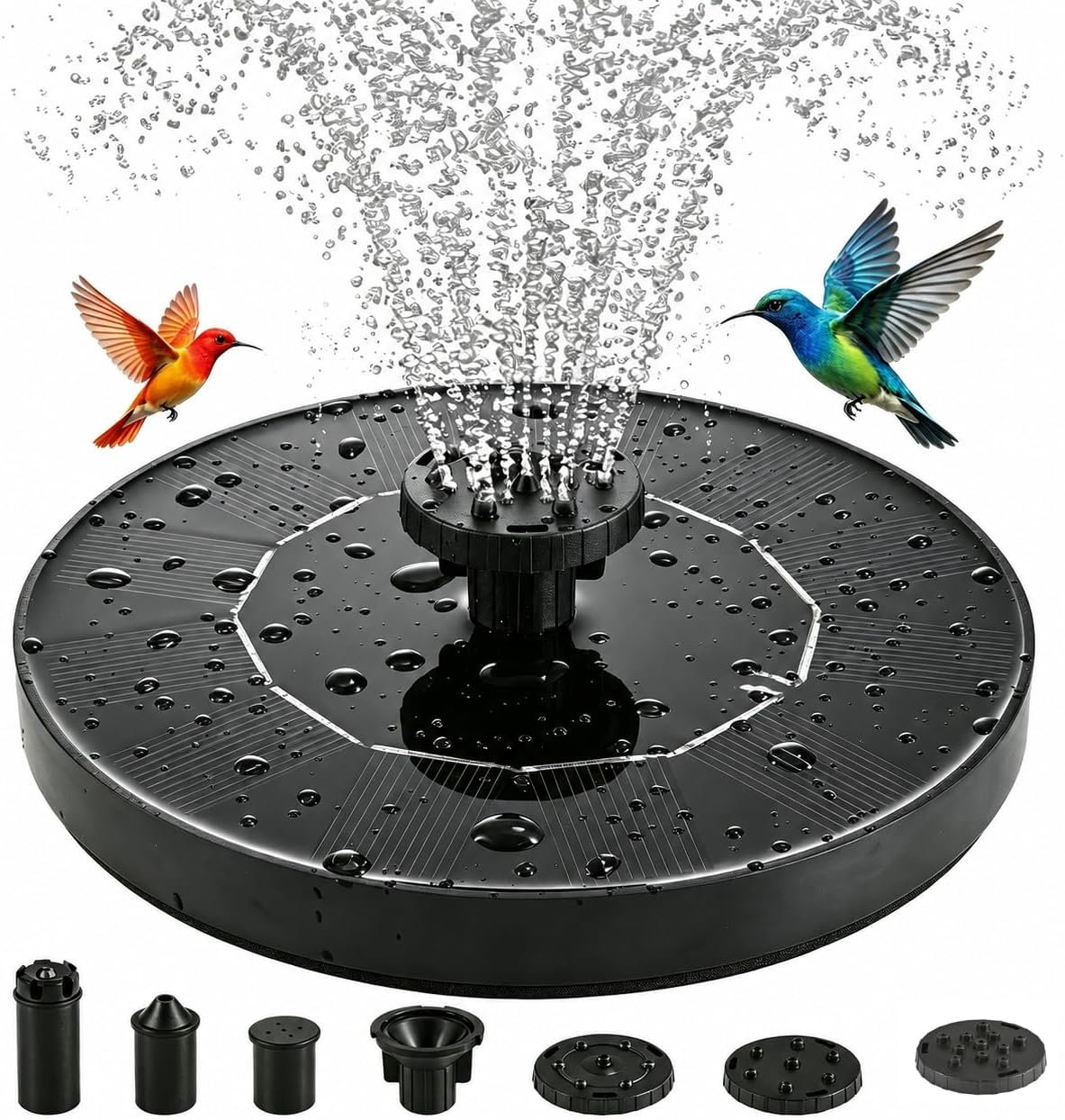 Solar Bird Bath Fountain Pump, Solar Powered Water Pump with 6 Nozzles, Free Standing Floating Fountain for Garden, Pond, Pool, Outdoor Water Feature for Birds,1W